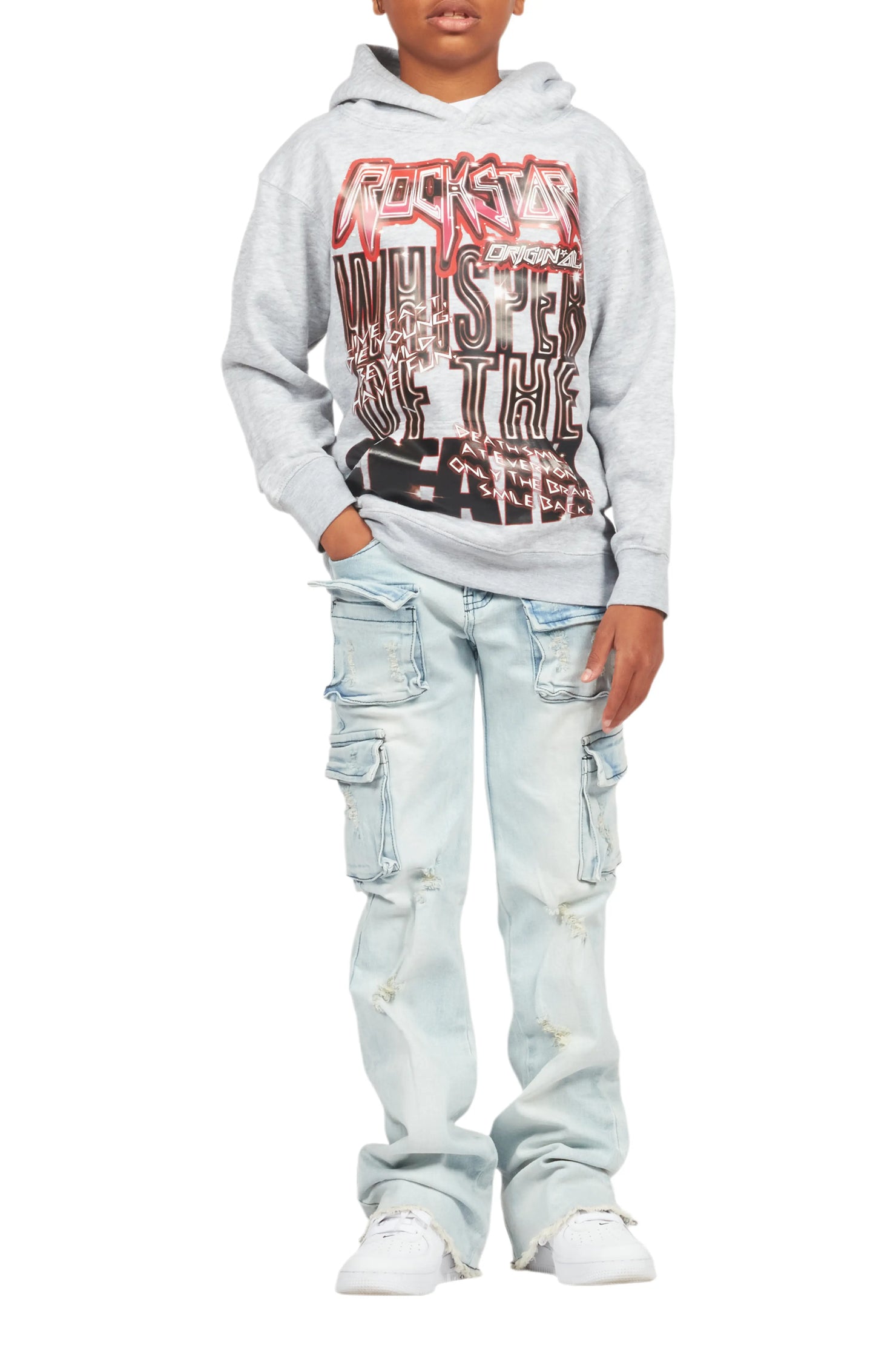 Boys Lachlan Grey/Blue Hoodie/Stacked Flare Jean Set