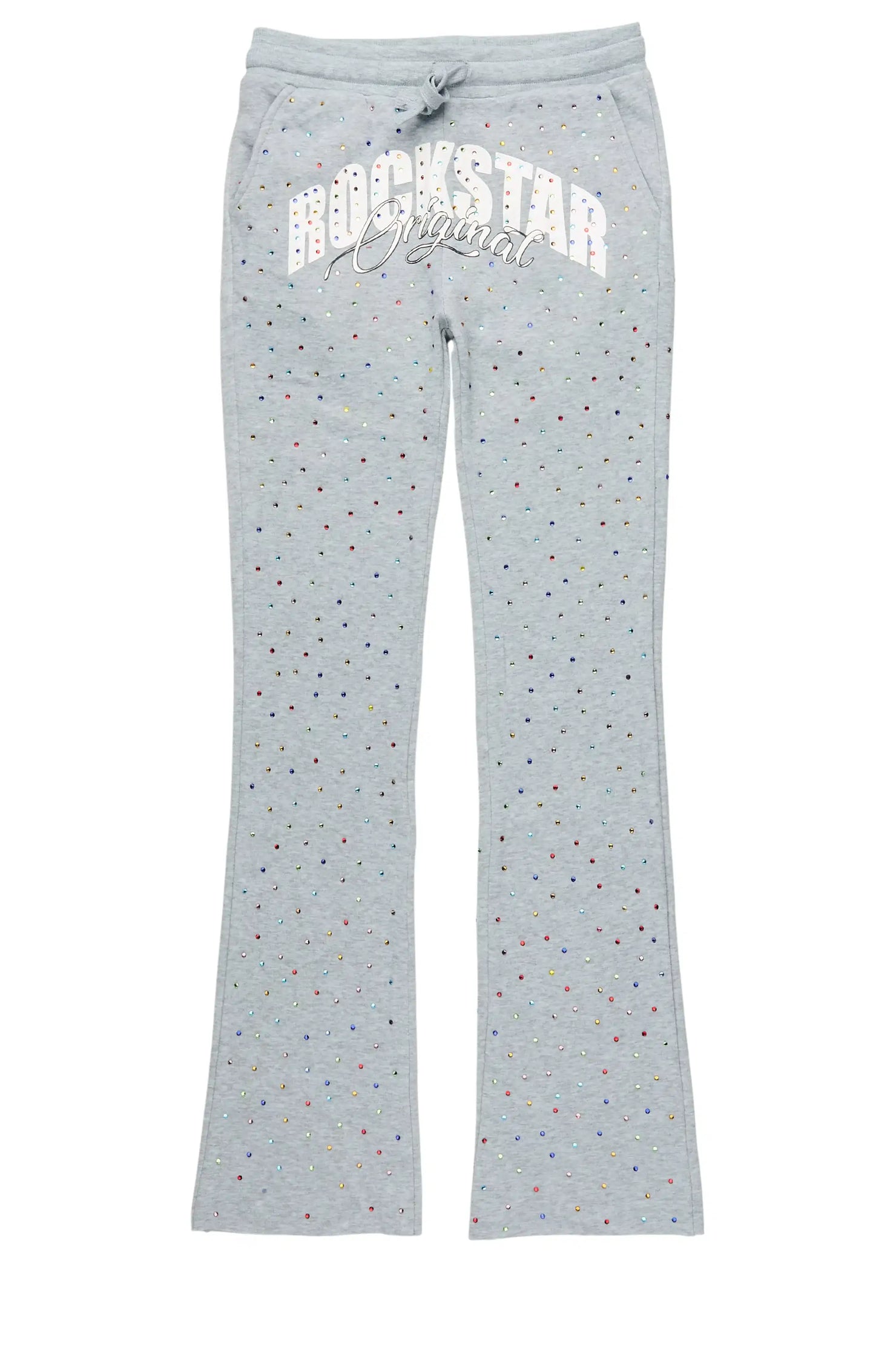 Boys Franchesco Heather Grey Rhinestone Stacked Track Pant