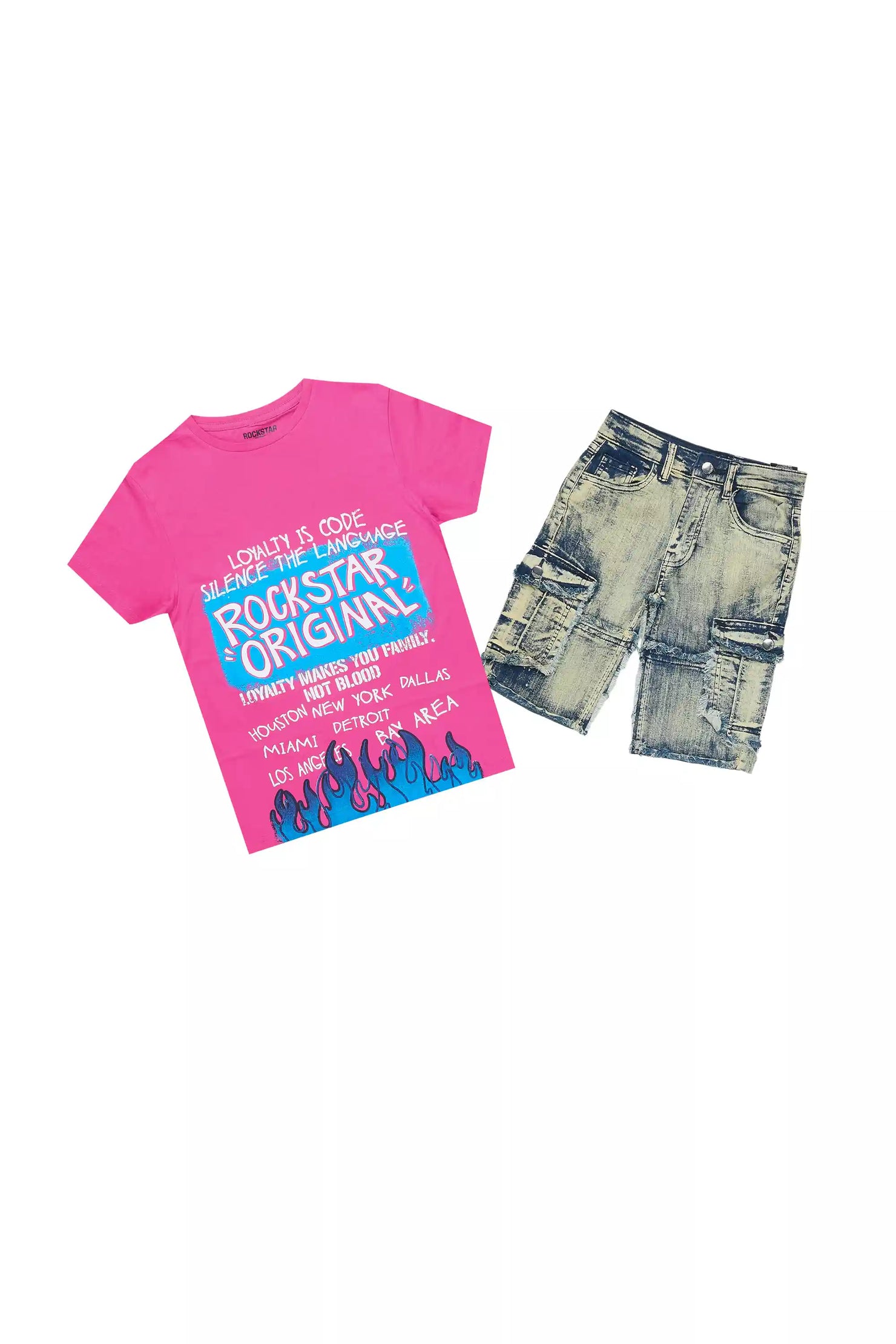 Girls Kammy Hot Pink T-Shirt/Denim Short Set