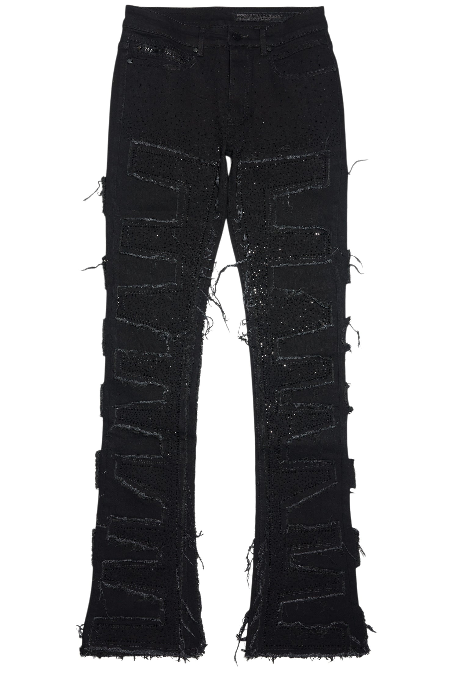 Shake Black Rhinestone Stacked Flare Jean