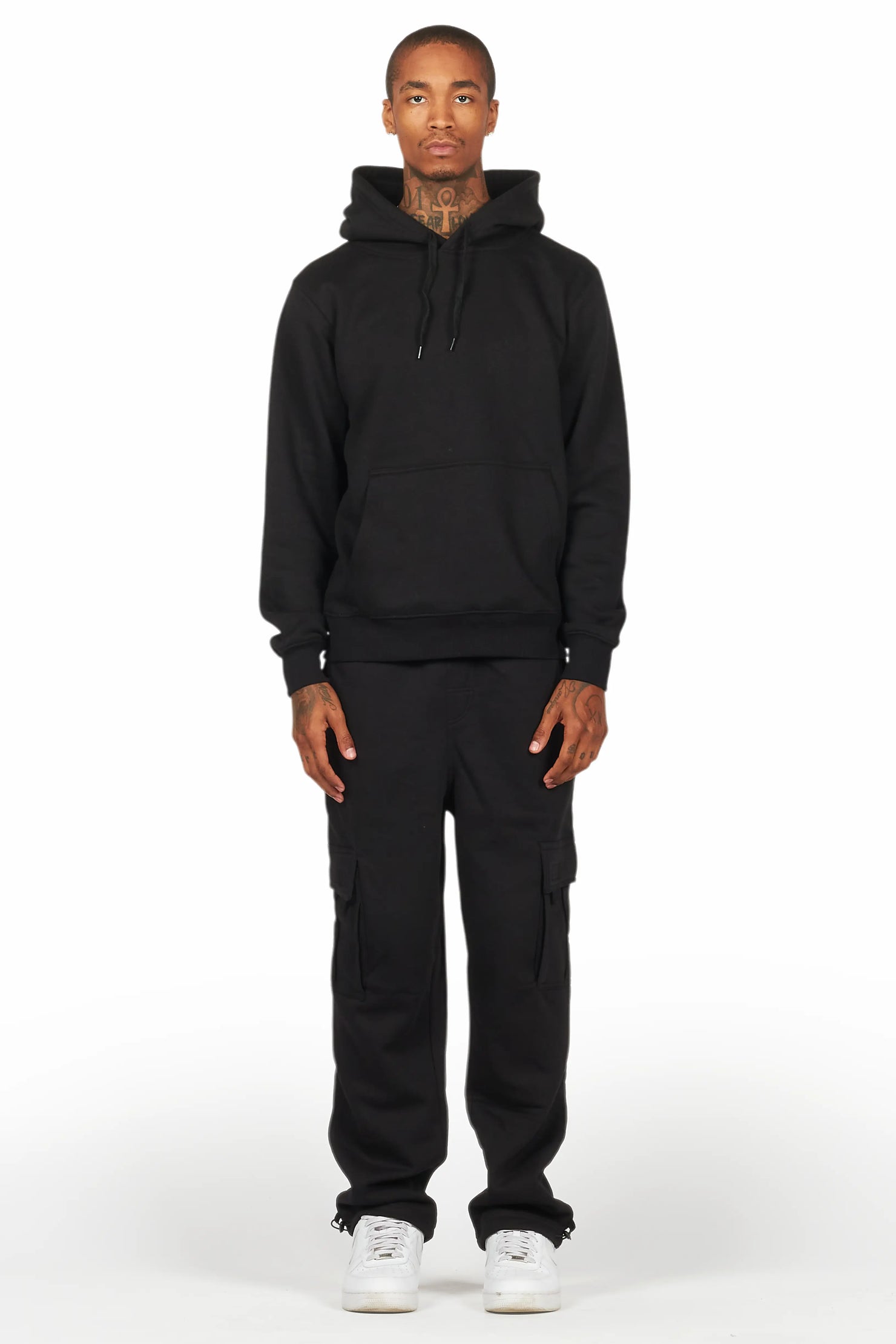 Basic Black Hoodie/Cargo Sweat Pant Set