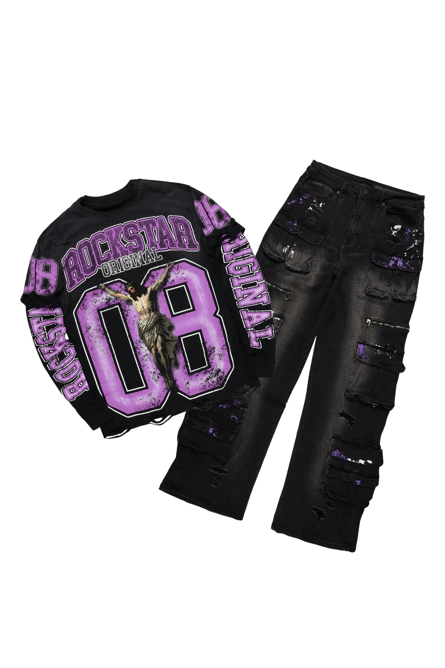 Fields Black/Purple Double Layer T-Shirt & Zorig Baggy Fit Jean Bundle