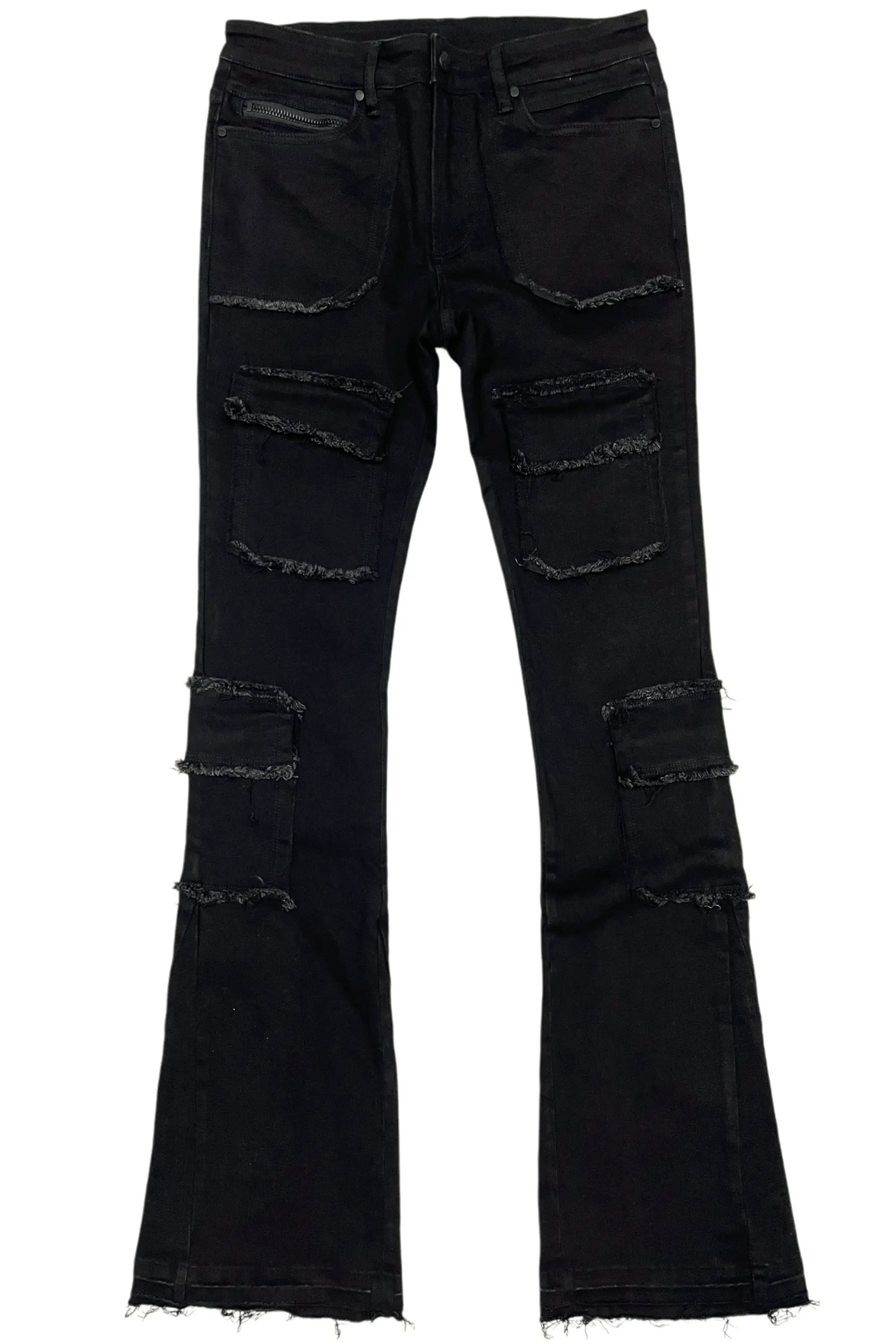 Tyrell Black Stacked Flare Cargo Jean