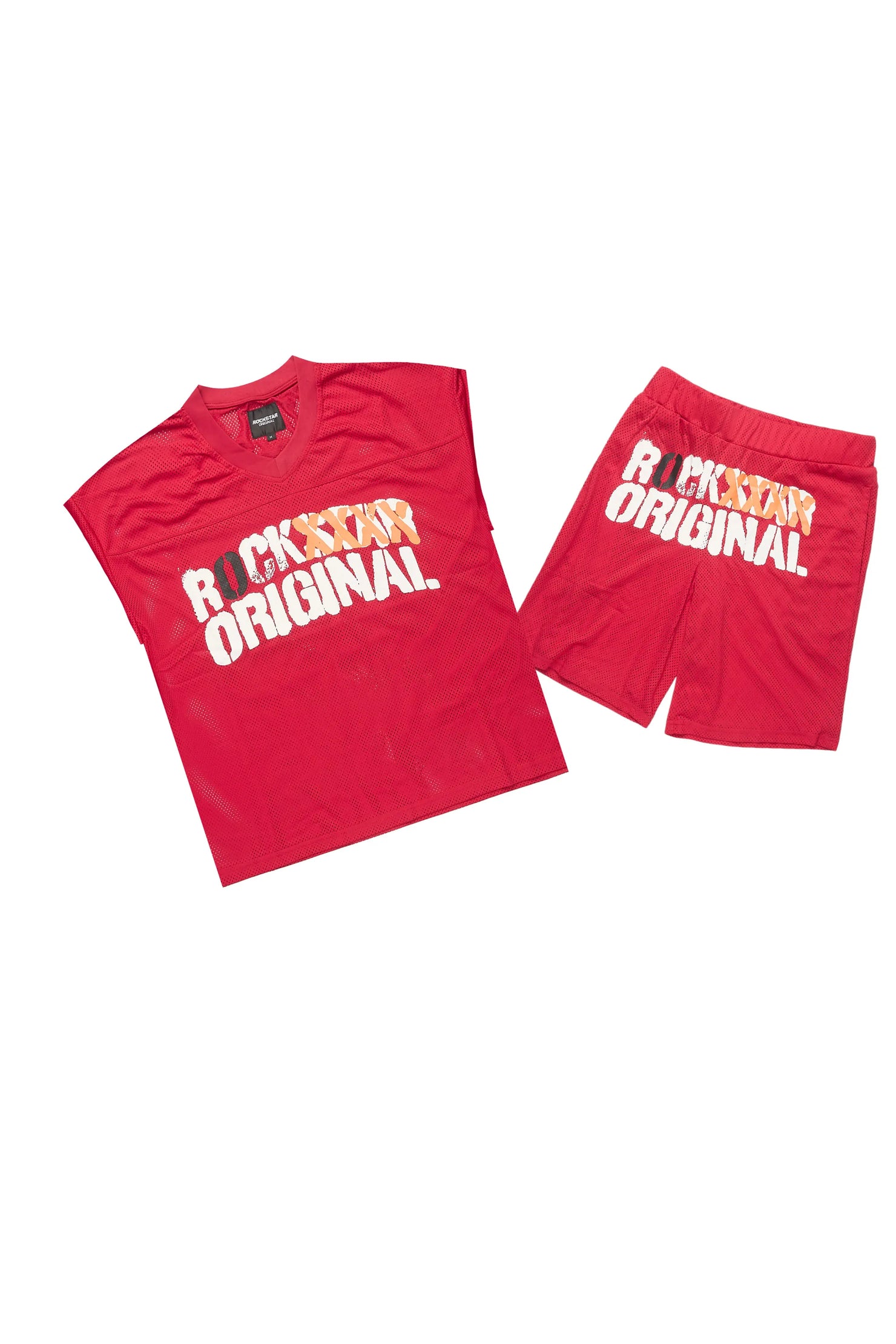 Crown Red Mesh Cut Sleeve Jersey Short Set