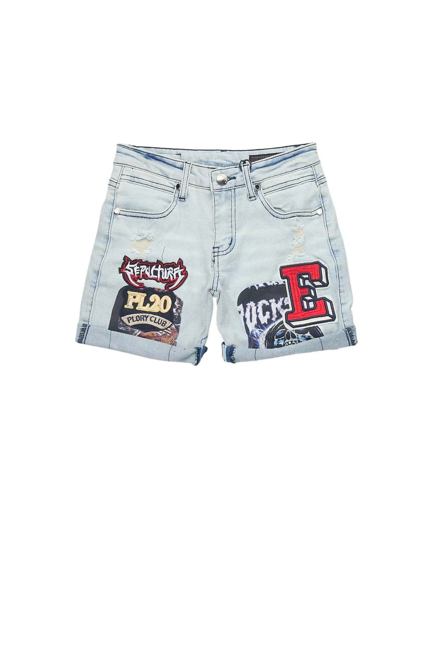Girls Eppy Blue Patchwork Denim Short