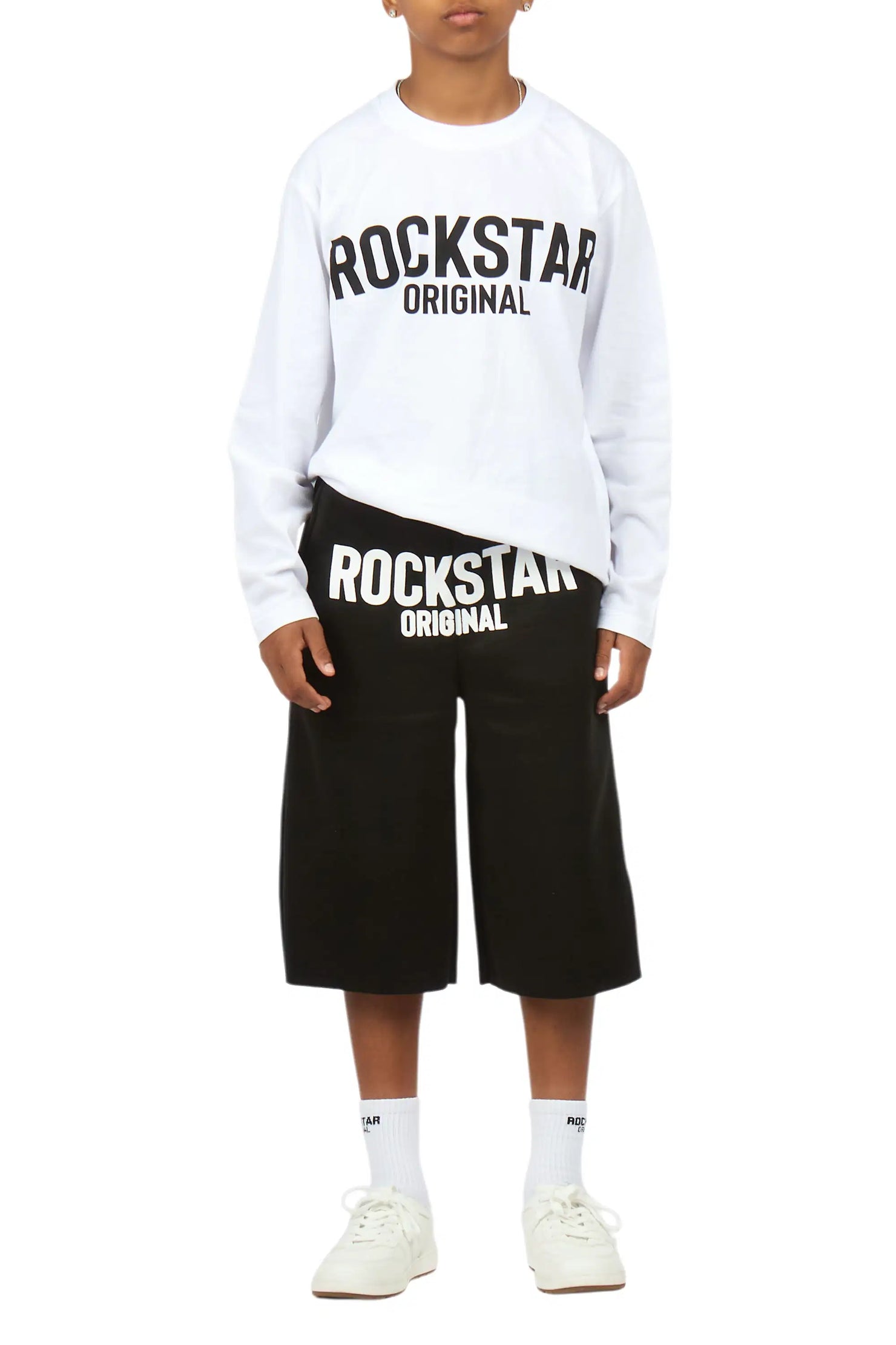 Boys Mikasso White/Black L/S T-Shirt Jort Set