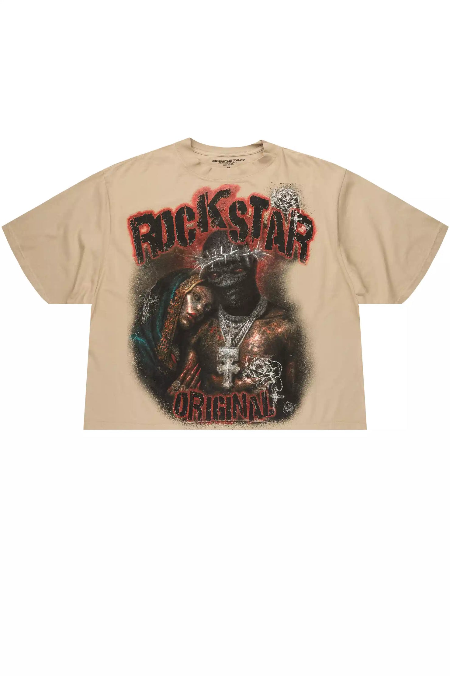 Rhydan Beige/Black Oversized Graphic T-Shirt