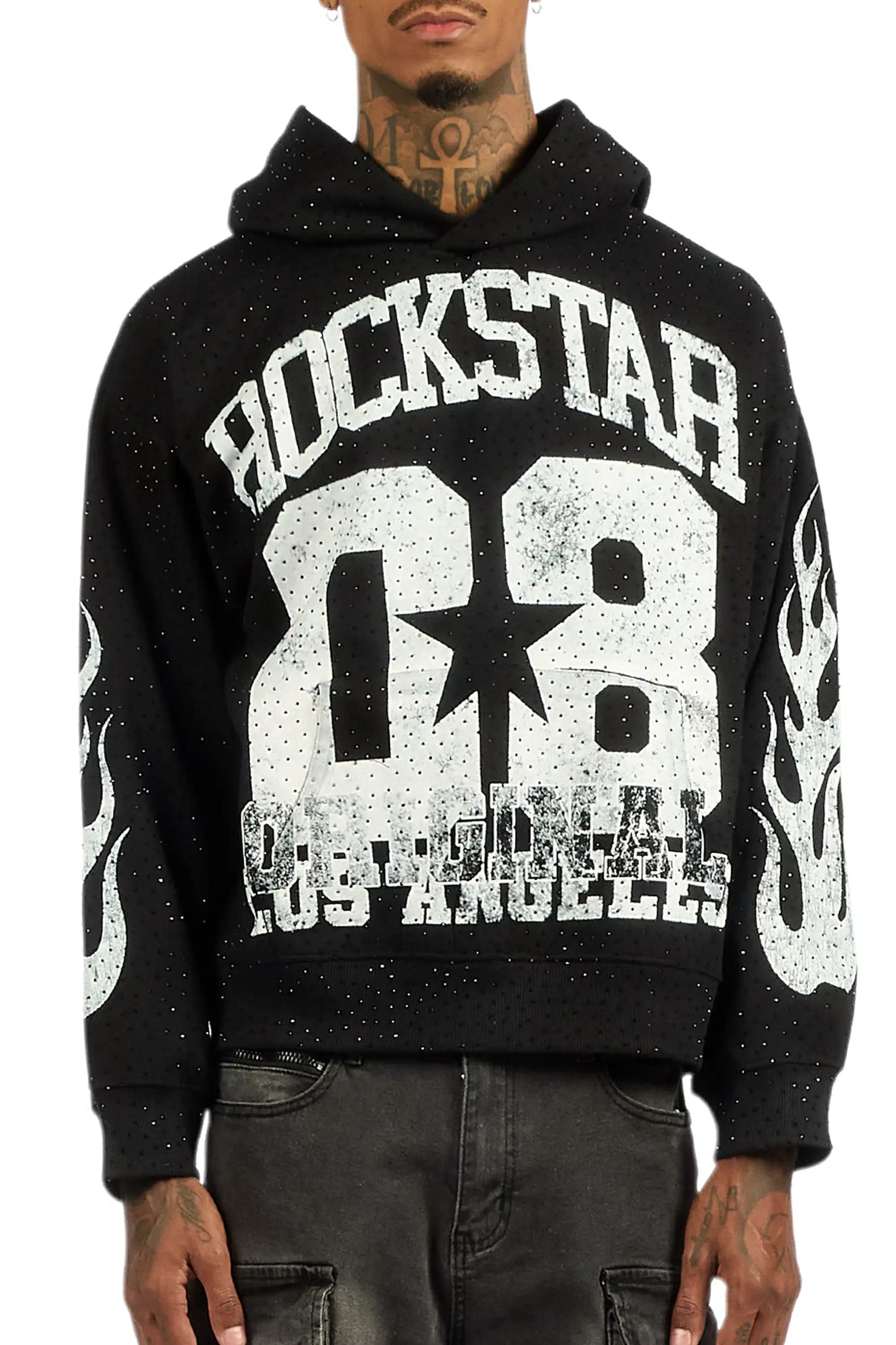 Flamur Black Rhinestone Oversized Hoodie