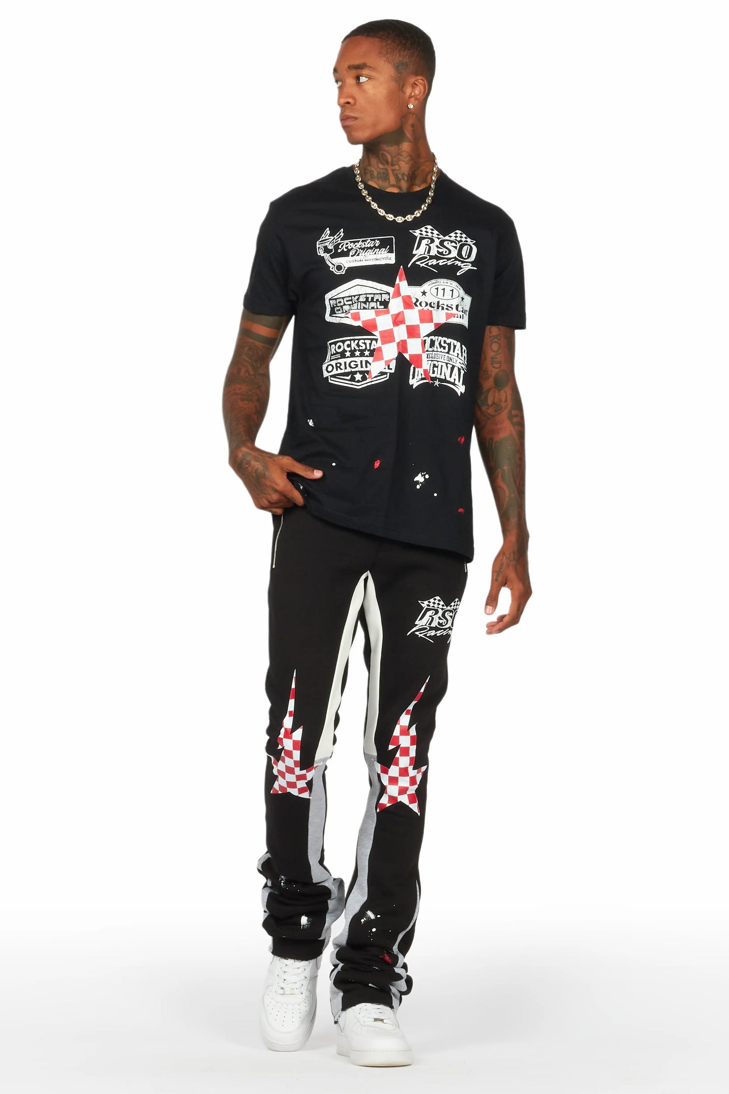 Daker Black T-Shirt/Super Stacked Flare Track Set