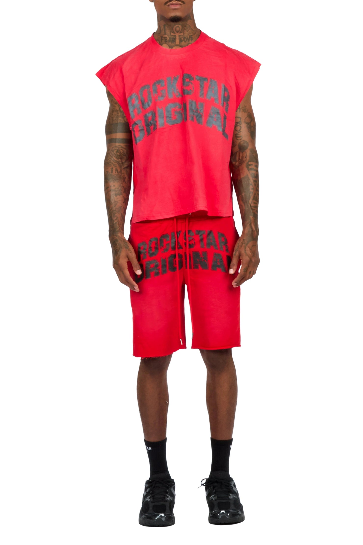 Tumo Red Cut Sleeve Crop Boxy Tee Short Set