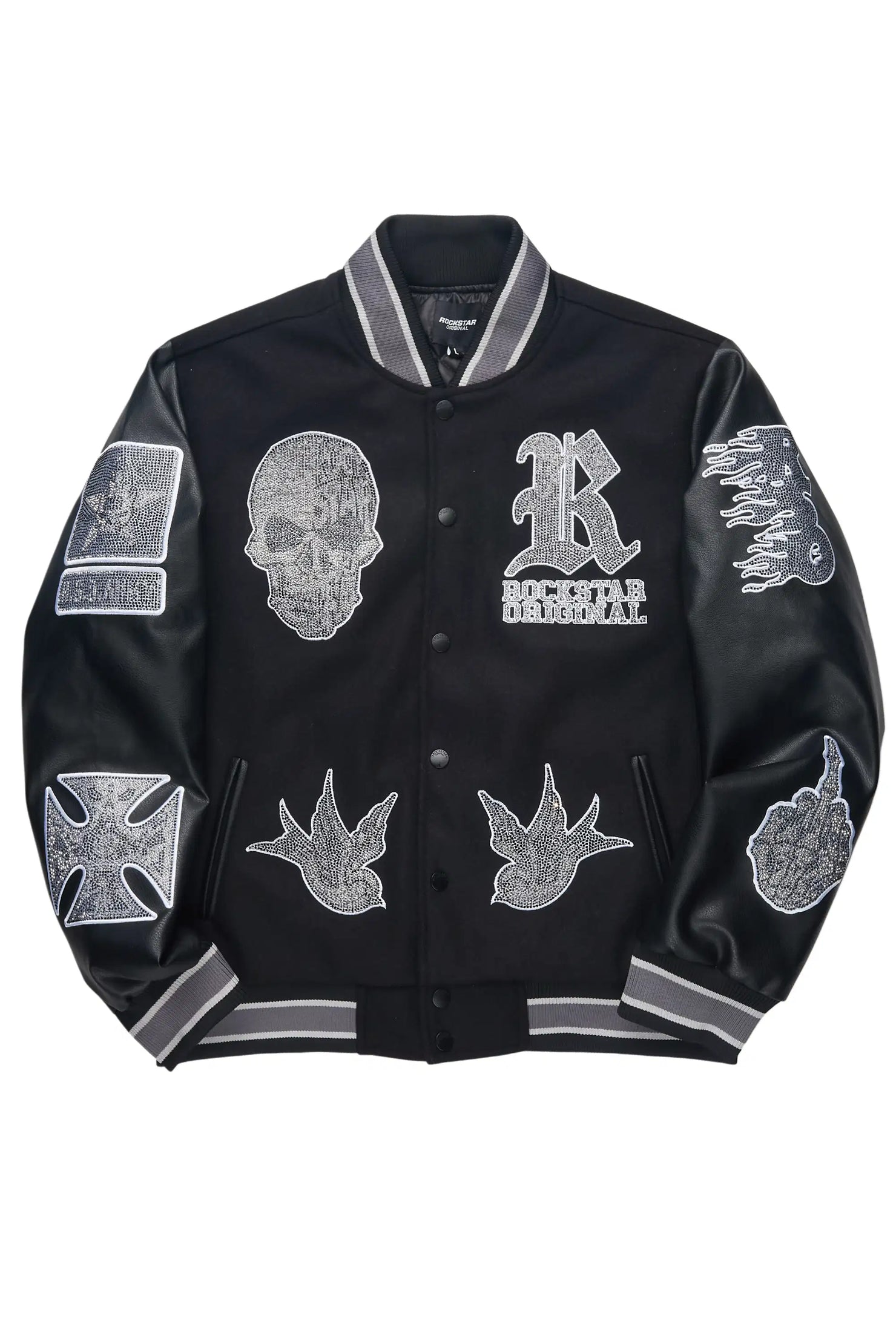 Vidar Black Rhinestone Varsity Jacket