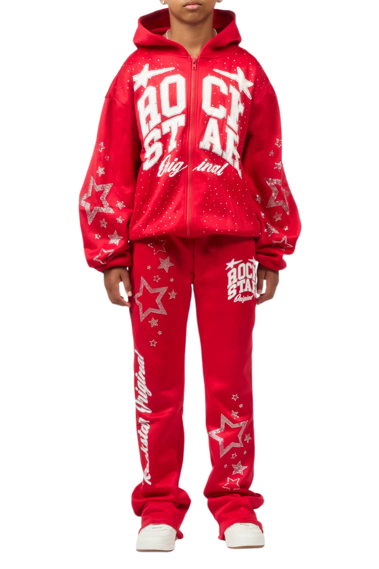 Boys Flaveyo Red/White Rhinestone Stacked Track Set