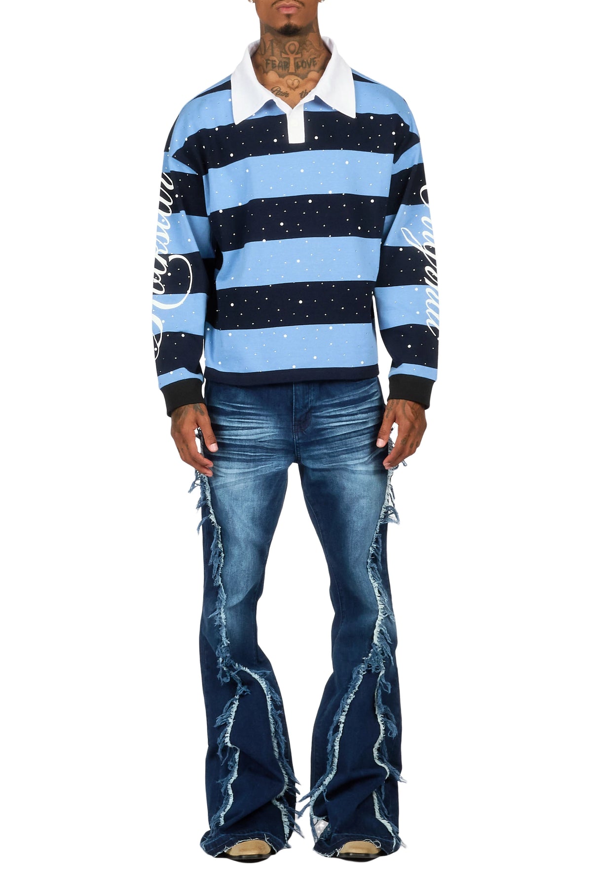 Vane Dark Blue Stacked Super Flare Jean
