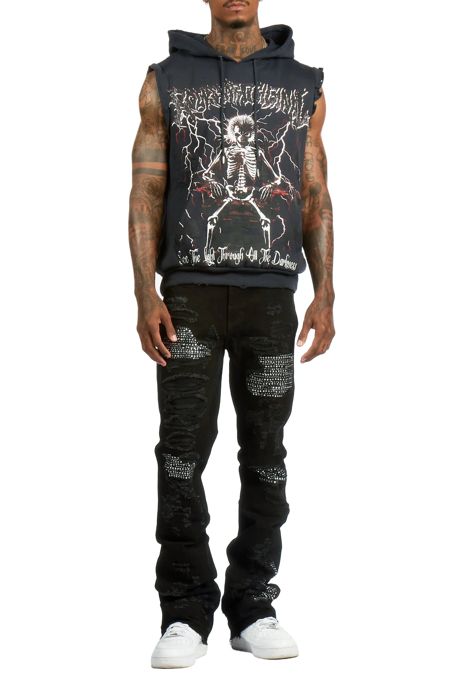 Mathey Black Rhinestone Stacked Fit Jean