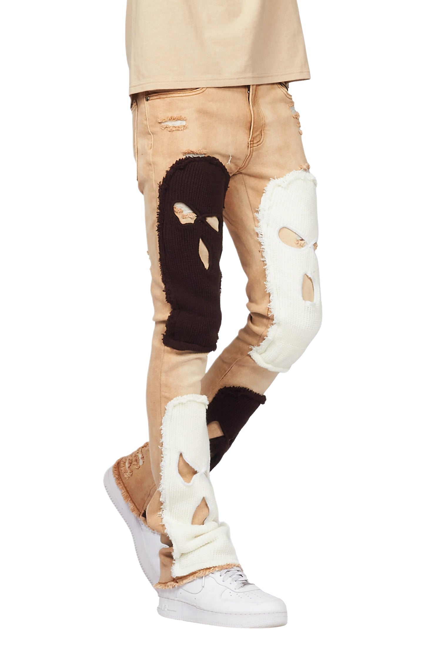 Destry Tan Patchwork Stacked Flare Jean