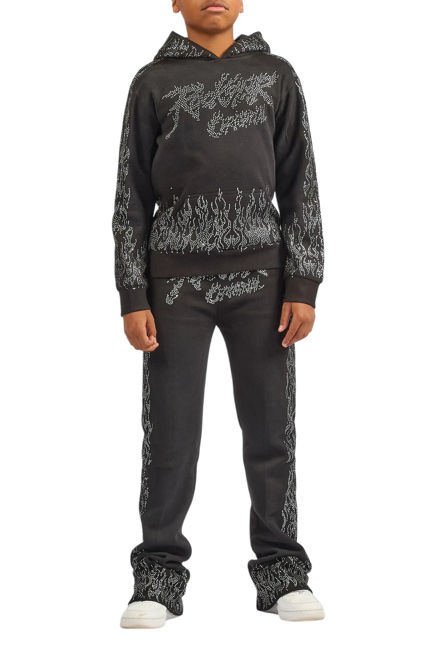 Boys Bubble Black Rhinestone Stacked Track Set
