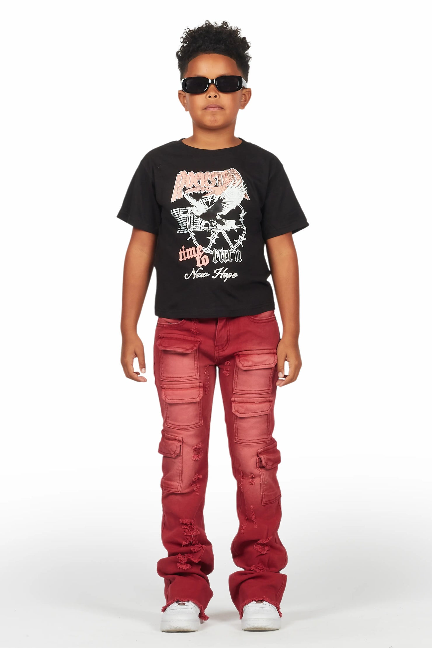Boys Kade Red Stacked Flare Jean
