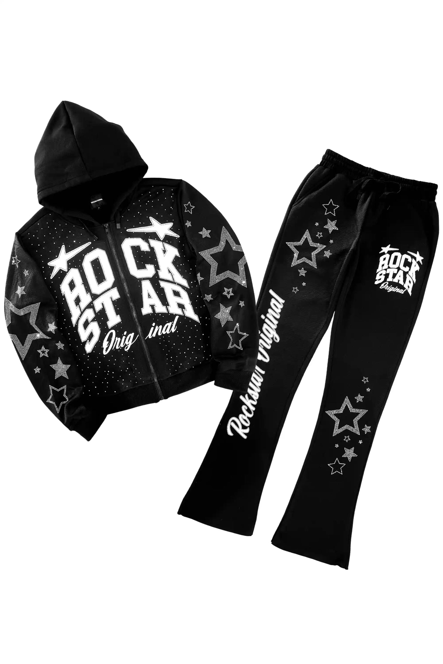 Flaveya Black Rhinestone Stacked Track Set