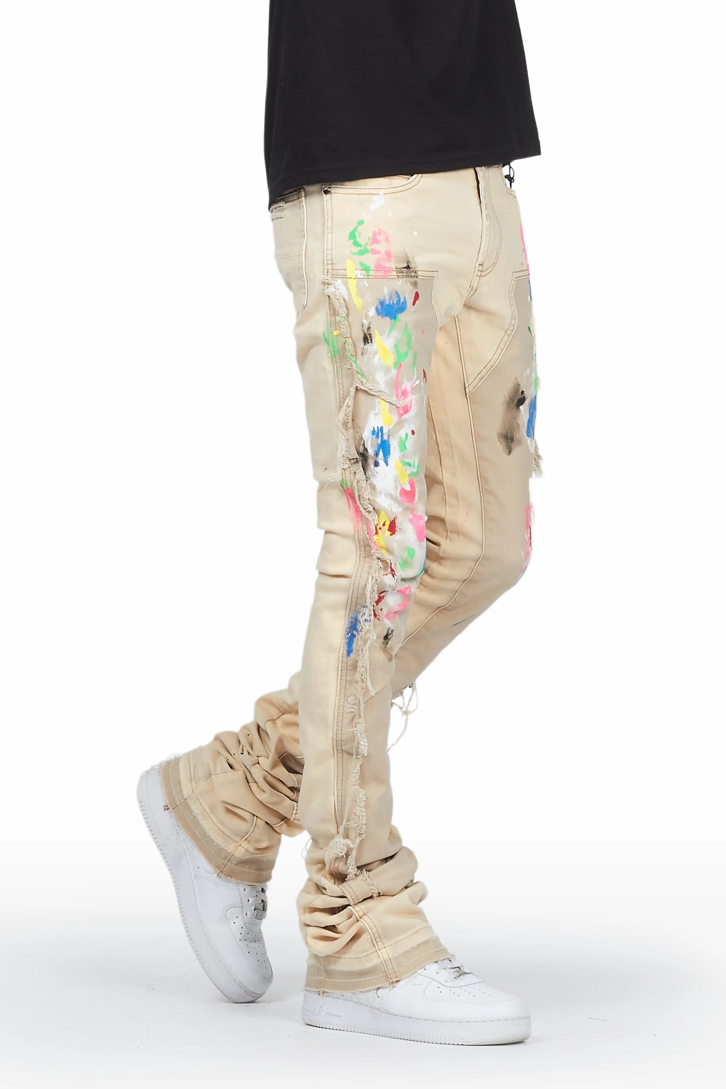 Daan Beige Painter Super Stacked Flare Jean