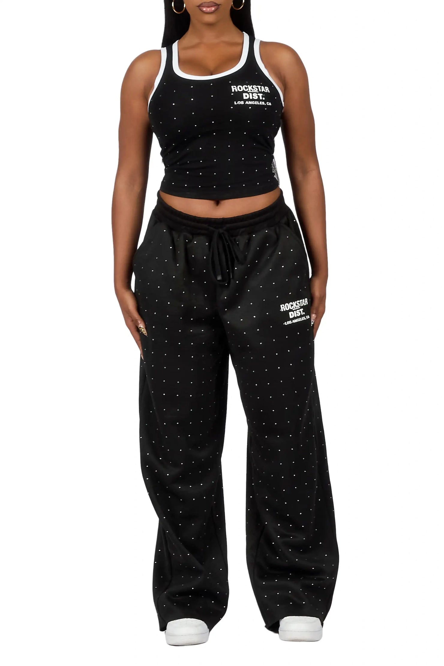 Kelecia Black Rhinestone Tank Baggy Track Set