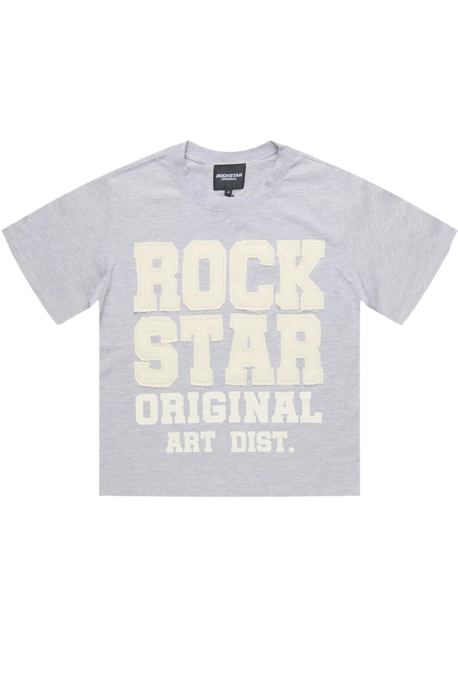 Boys Yulian Heather Grey Patch Stitched Graphic T-Shirt
