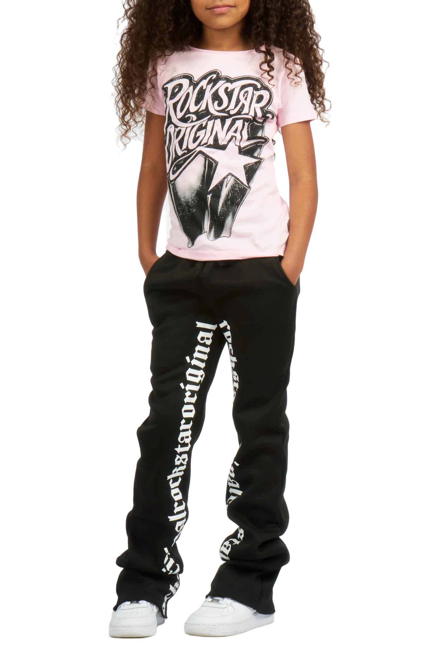 Girls Blakely Black Stacked Track Pant
