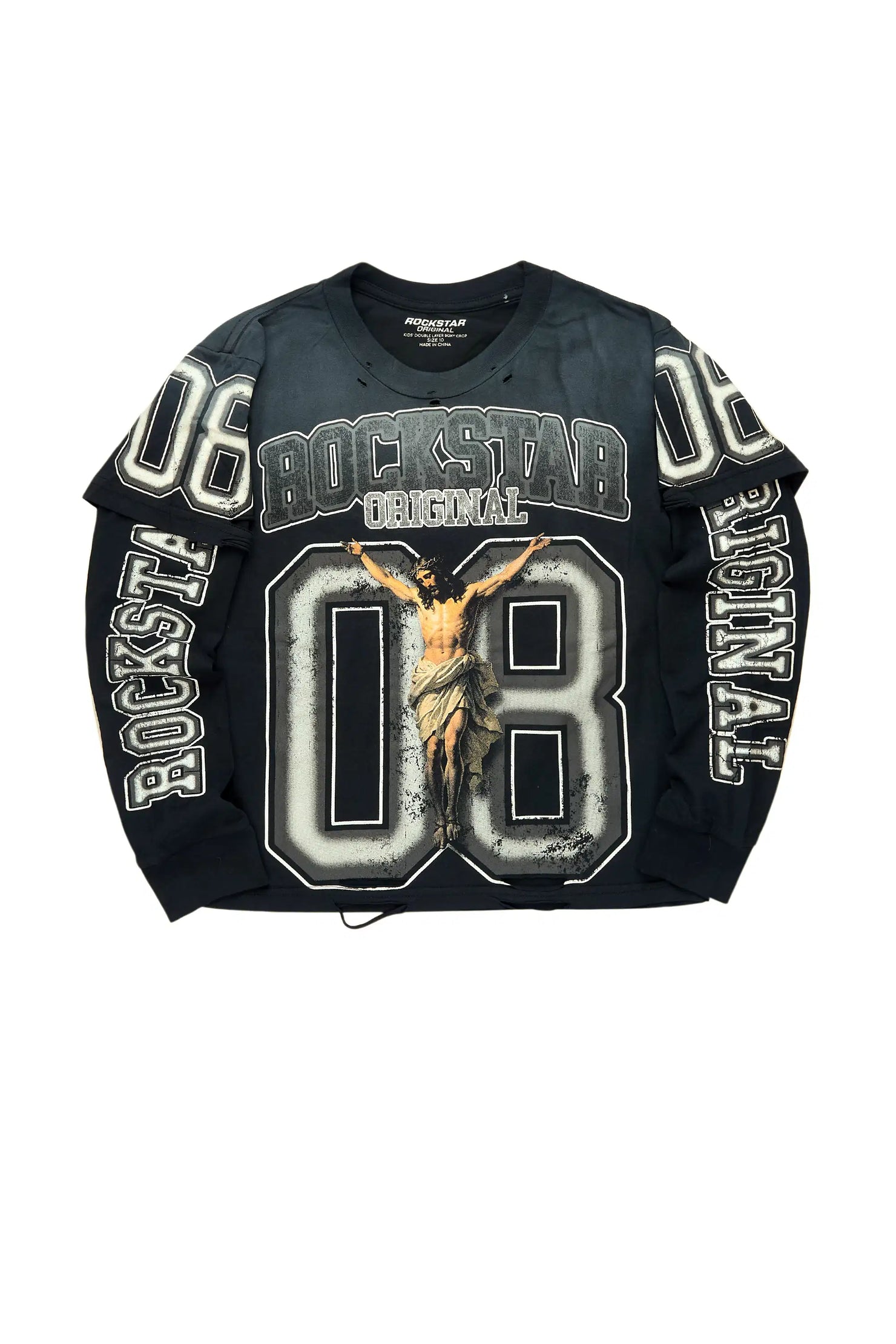 Boys Fields Black/White Double Layer L/S Graphic T-Shirt