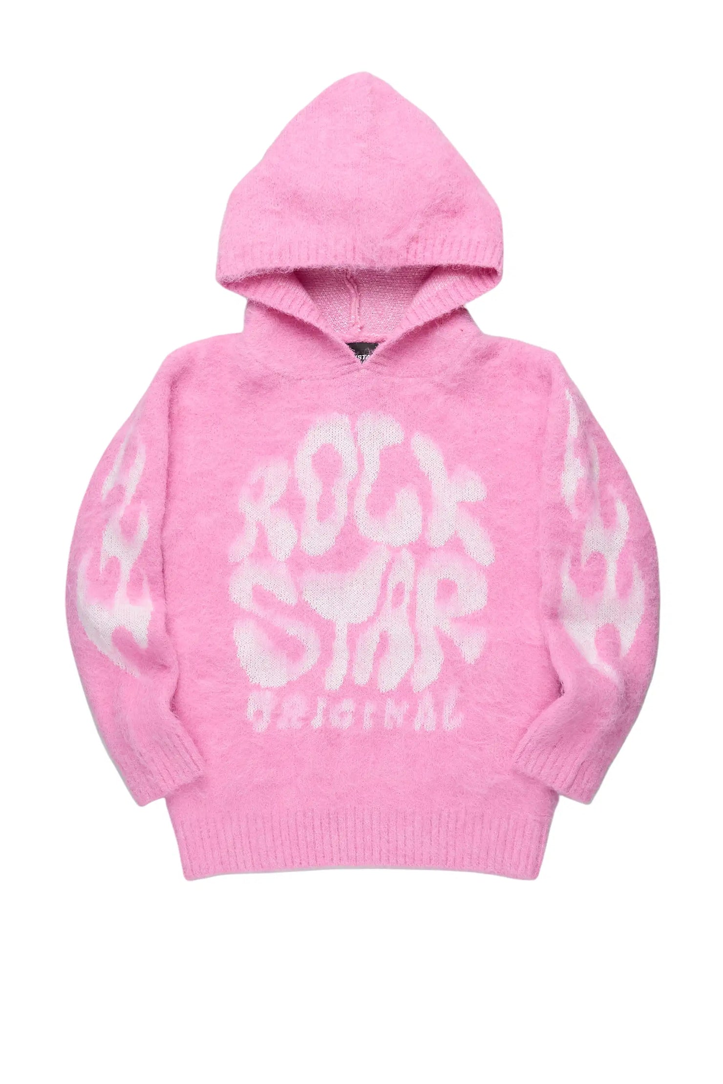 Girls Hakon Pink Graphic Knitted Mohair Hoodie