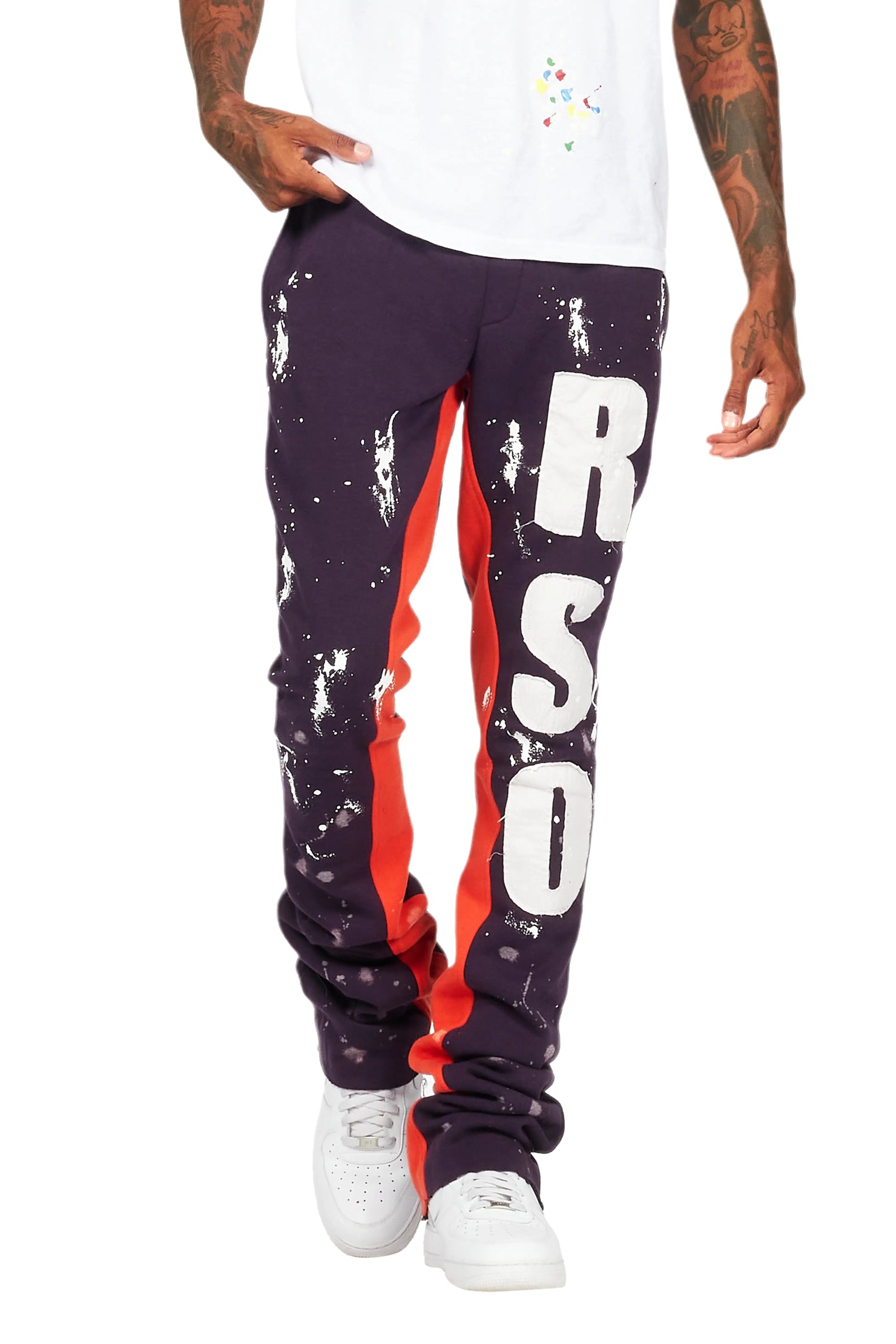 Tanko Purple Patchwork Stacked Flare Track Pant