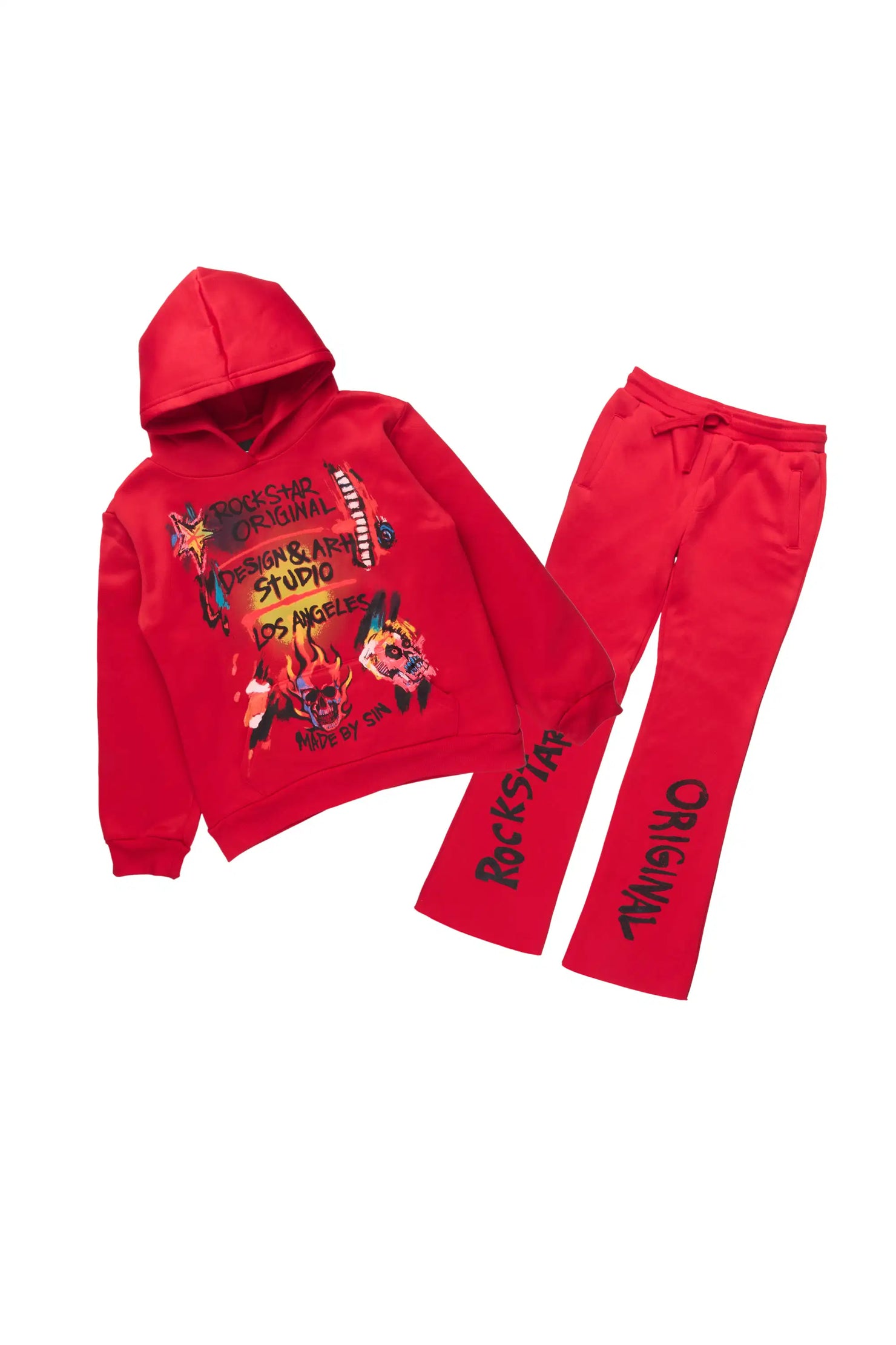 Boys Soweto Red Hoodie/Stacked Flare Track Set