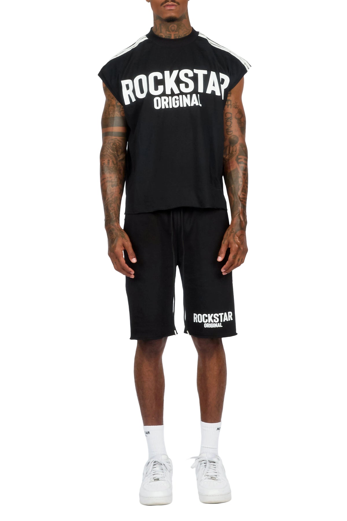 Gulis Black Rhinestone Cut Sleeve T-Shirt Short Set