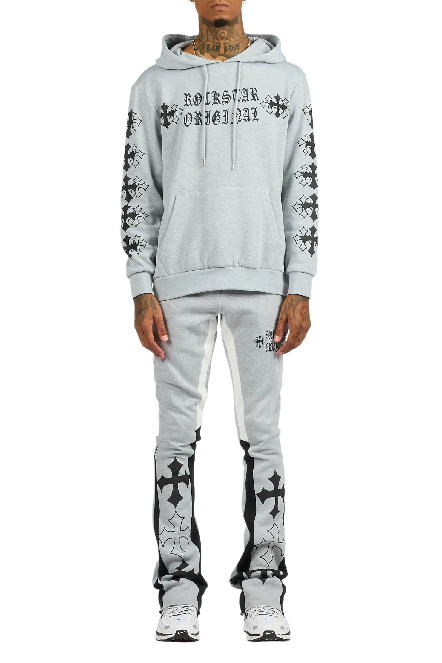 Michael Heather Grey/Black Hoodie/Stacked Flare Track Set