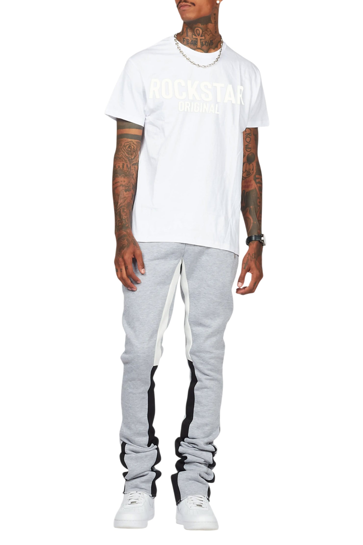 Sana Heather Grey T-Shirt/Stacked Track Pant Set