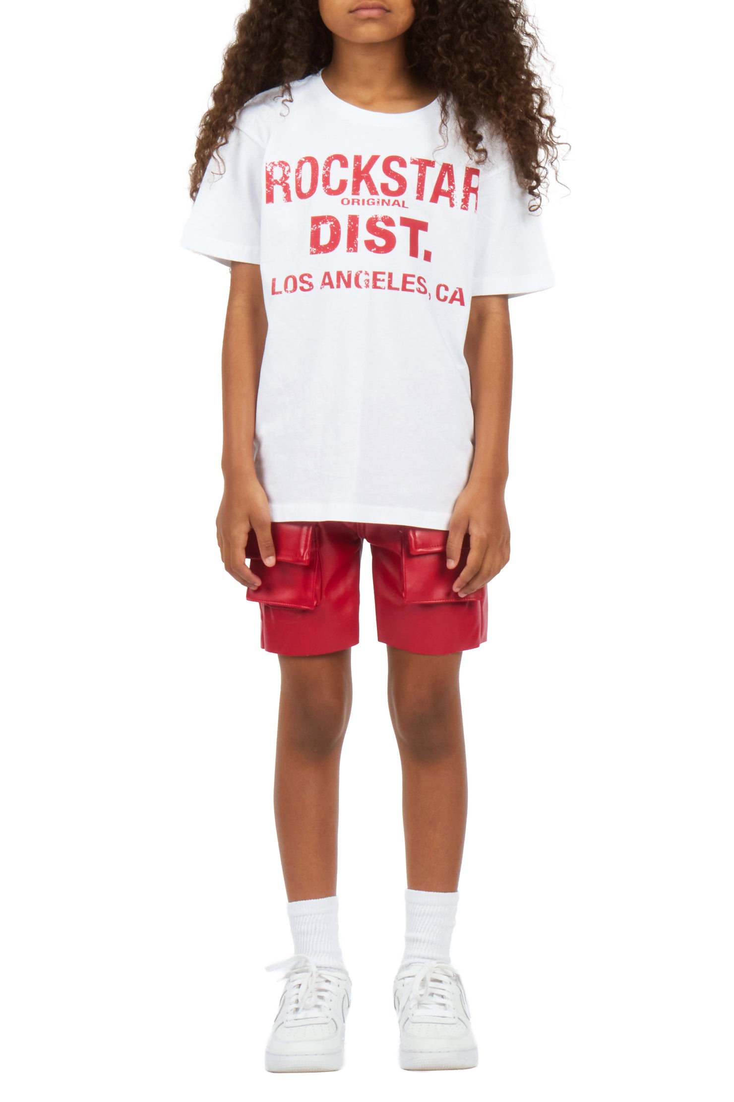 Girls Jakha Red T-Shirt Faux Leather Short Set