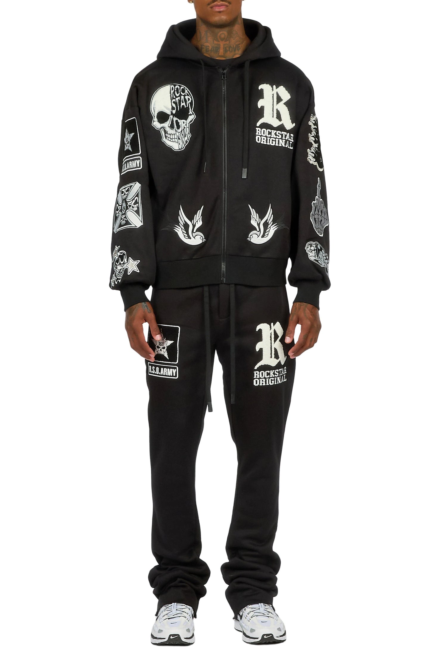 Vidar Black Zip Up Hoodie Stacked Track Set
