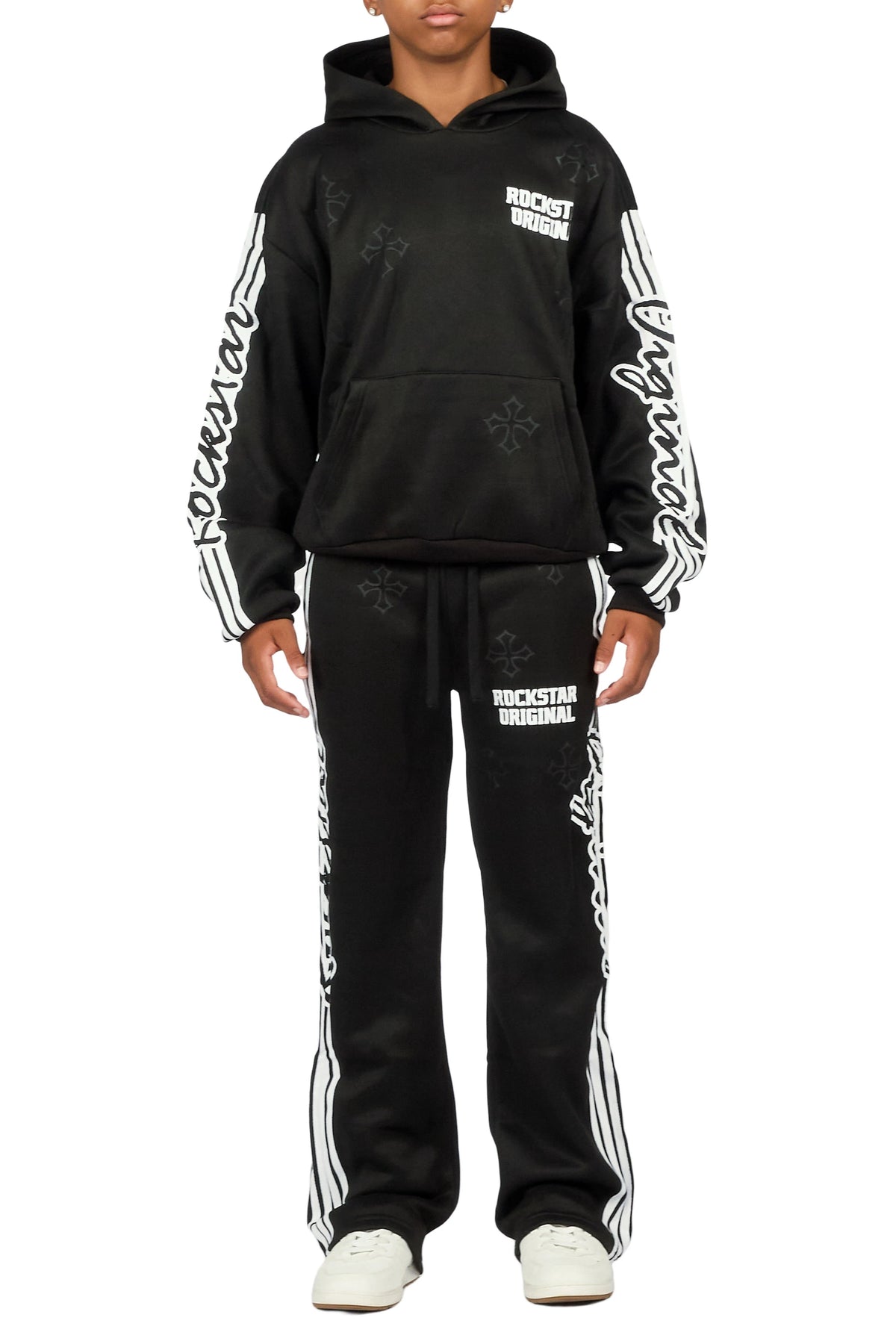Boys Osso Black Hoodie Stacked Track Set