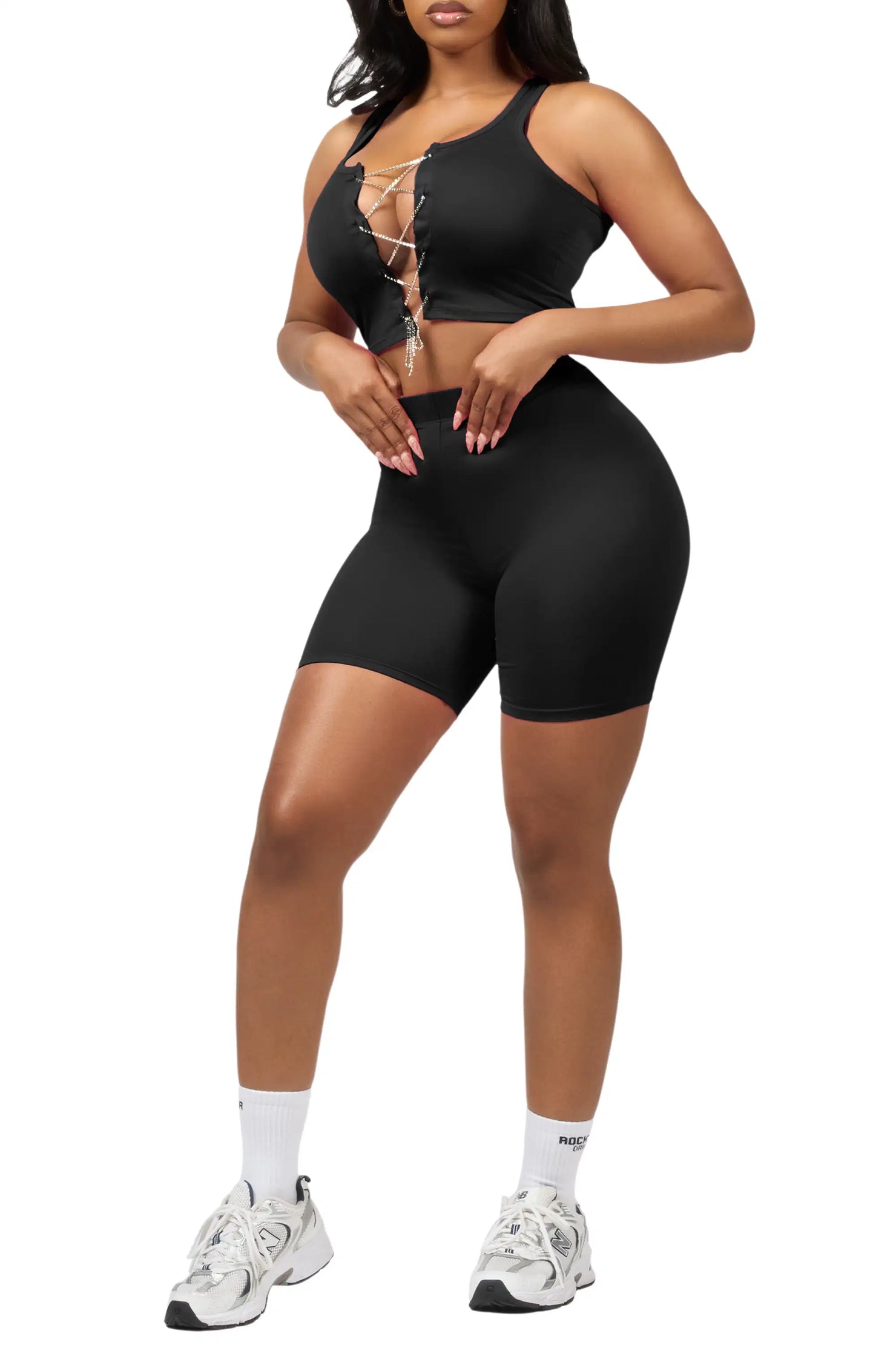 Mishauna Black Rhinestone Bike Short Set