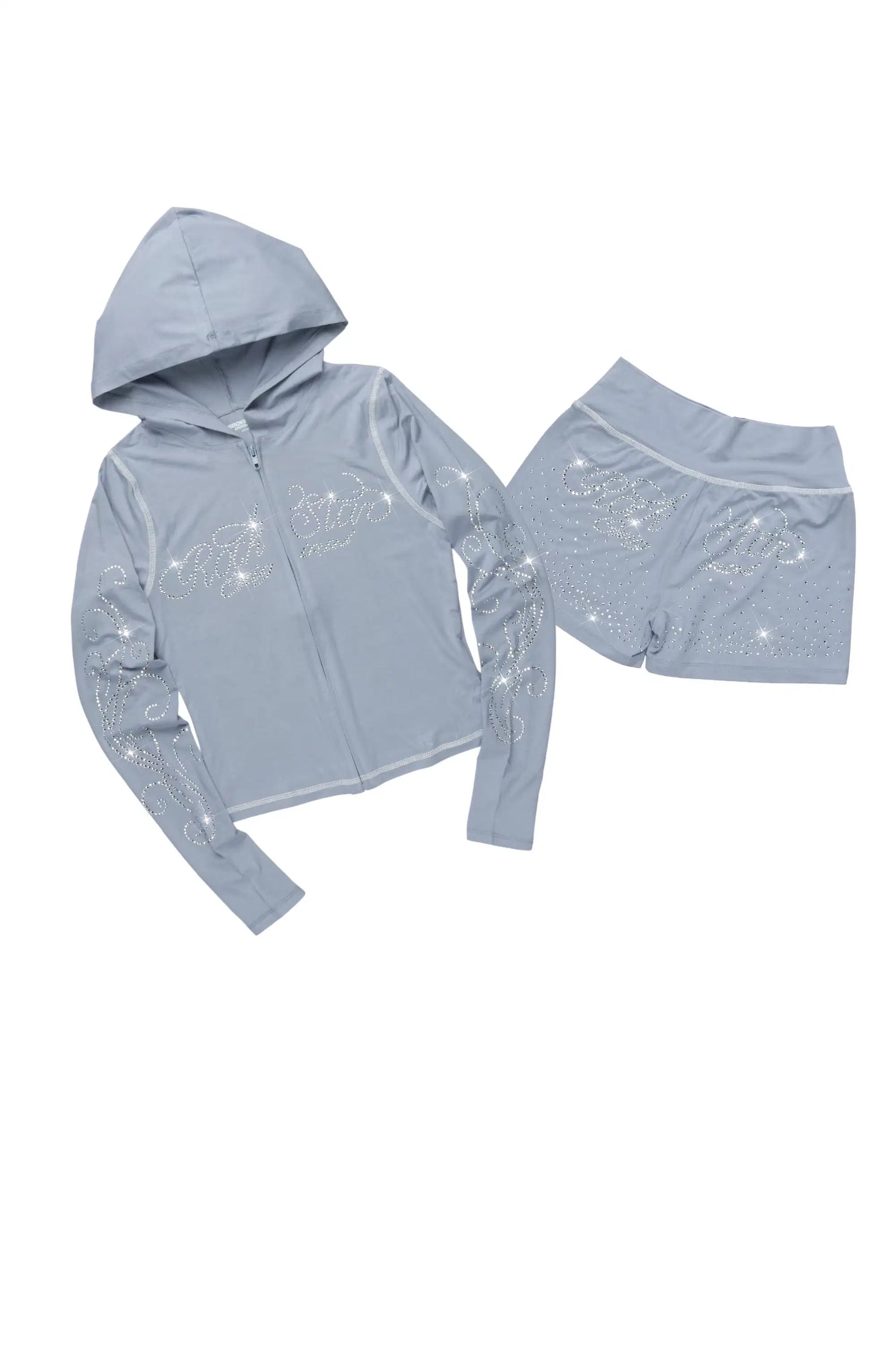 Joella Grey Rhinestone Short Set