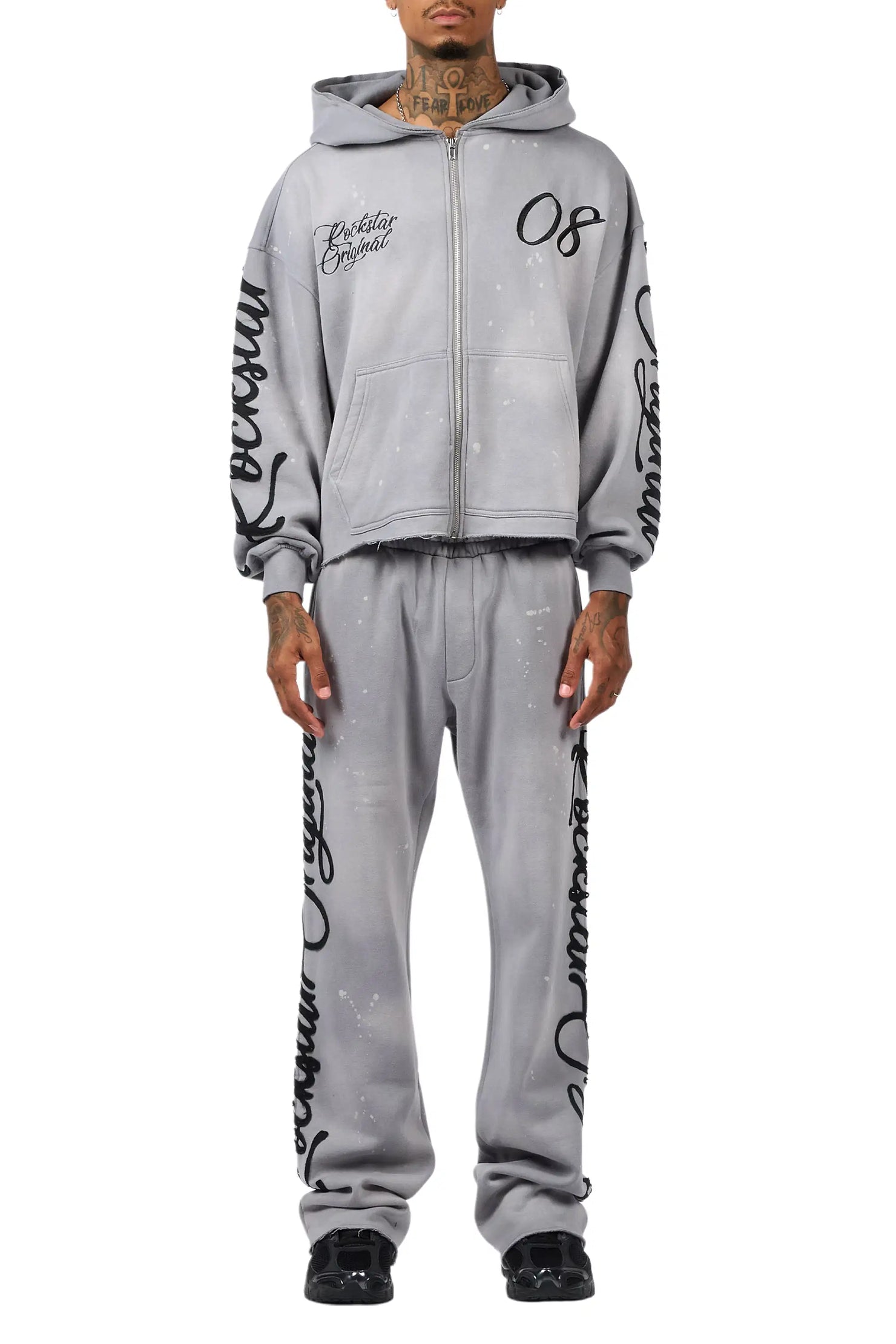 Hanif Vintage Grey Hoodie/Stacked Pant Track Set