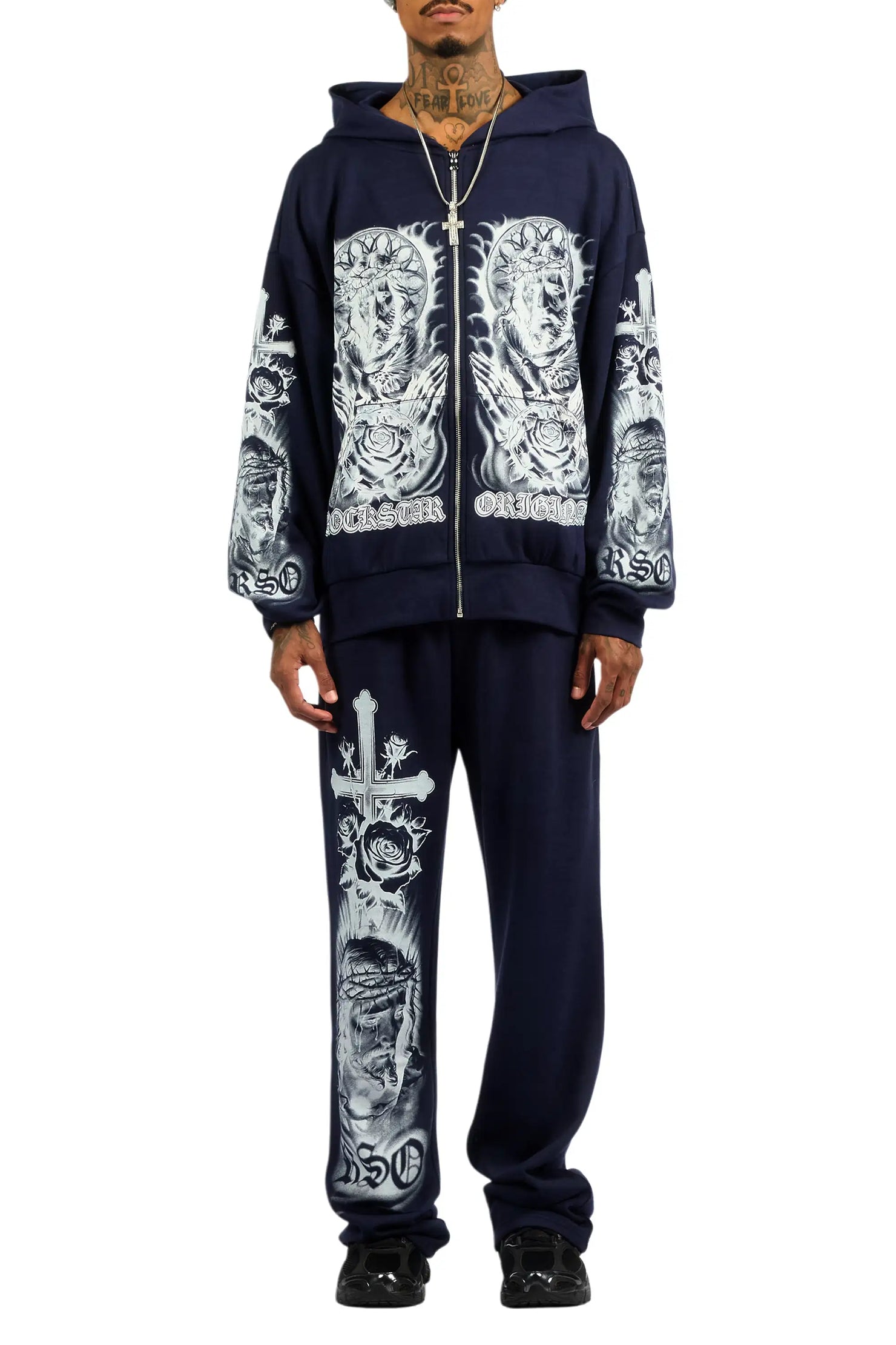 Blasted Navy/White Hoodie/Baggy Pant Track Set