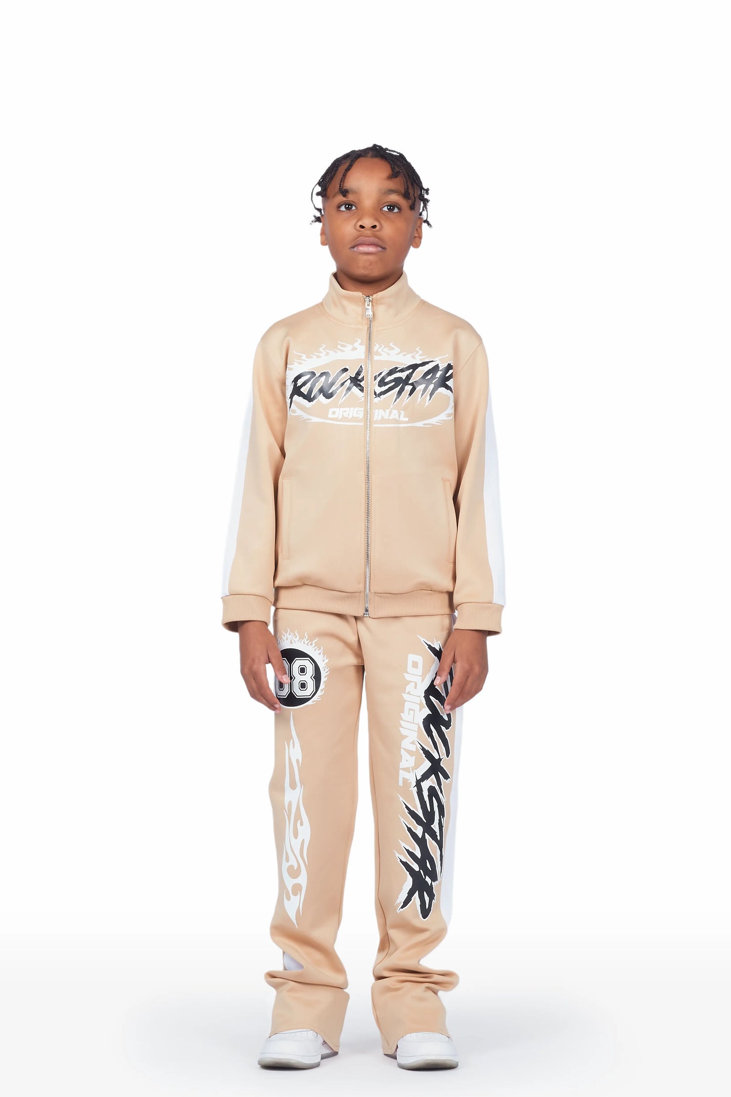 Boys Draven Beige Tricot Stacked Flare Track Set