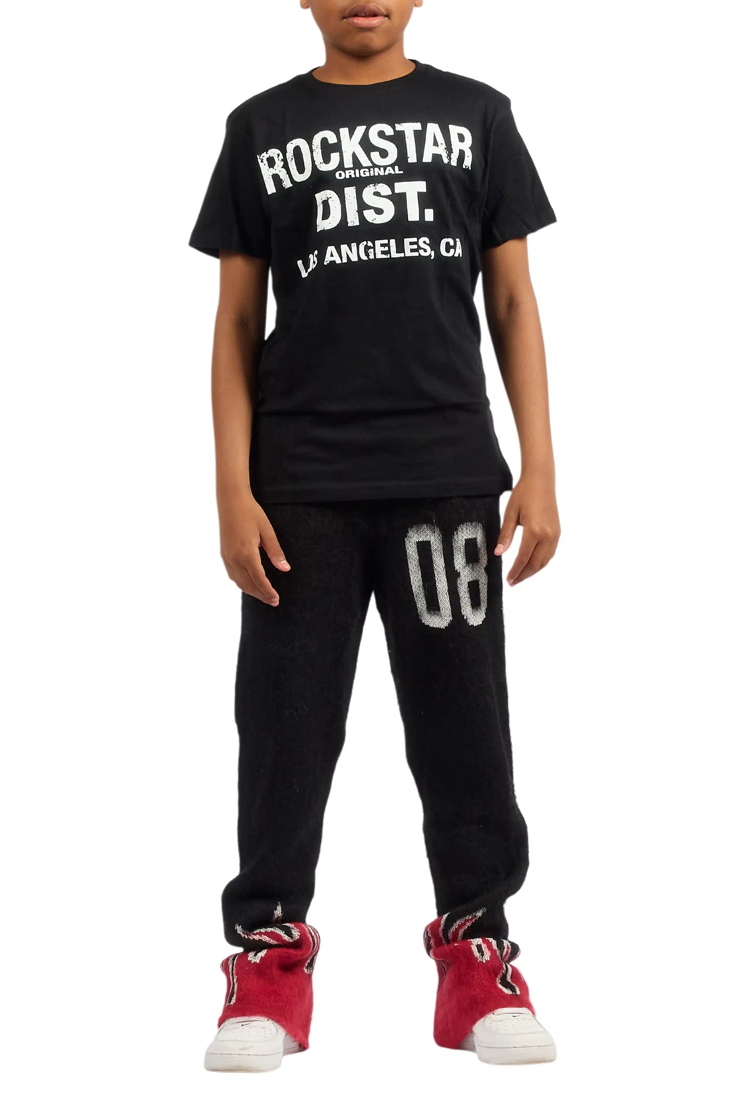 Boys Holger Black/Red Graphic Stacked Flare Mohair Track Pant