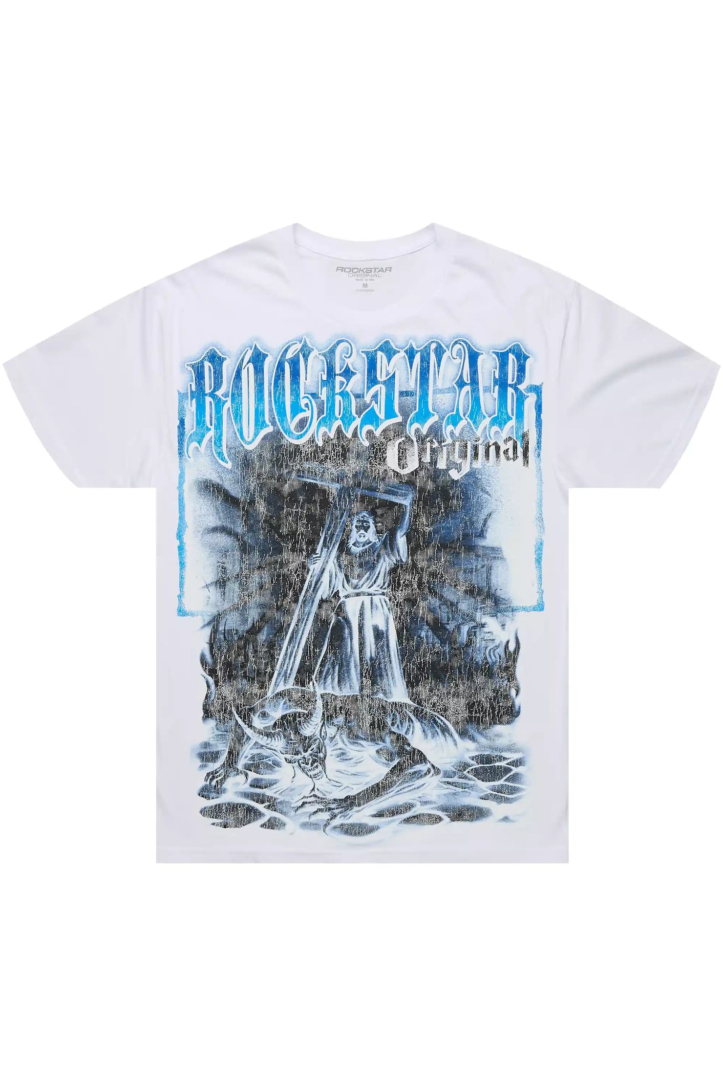 Renzo White/Blue Oversized Graphic T-Shirt