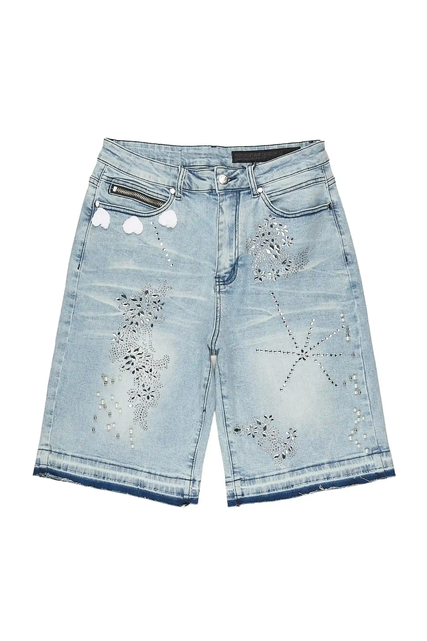 Rael Light Blue Rhinestone Denim Short