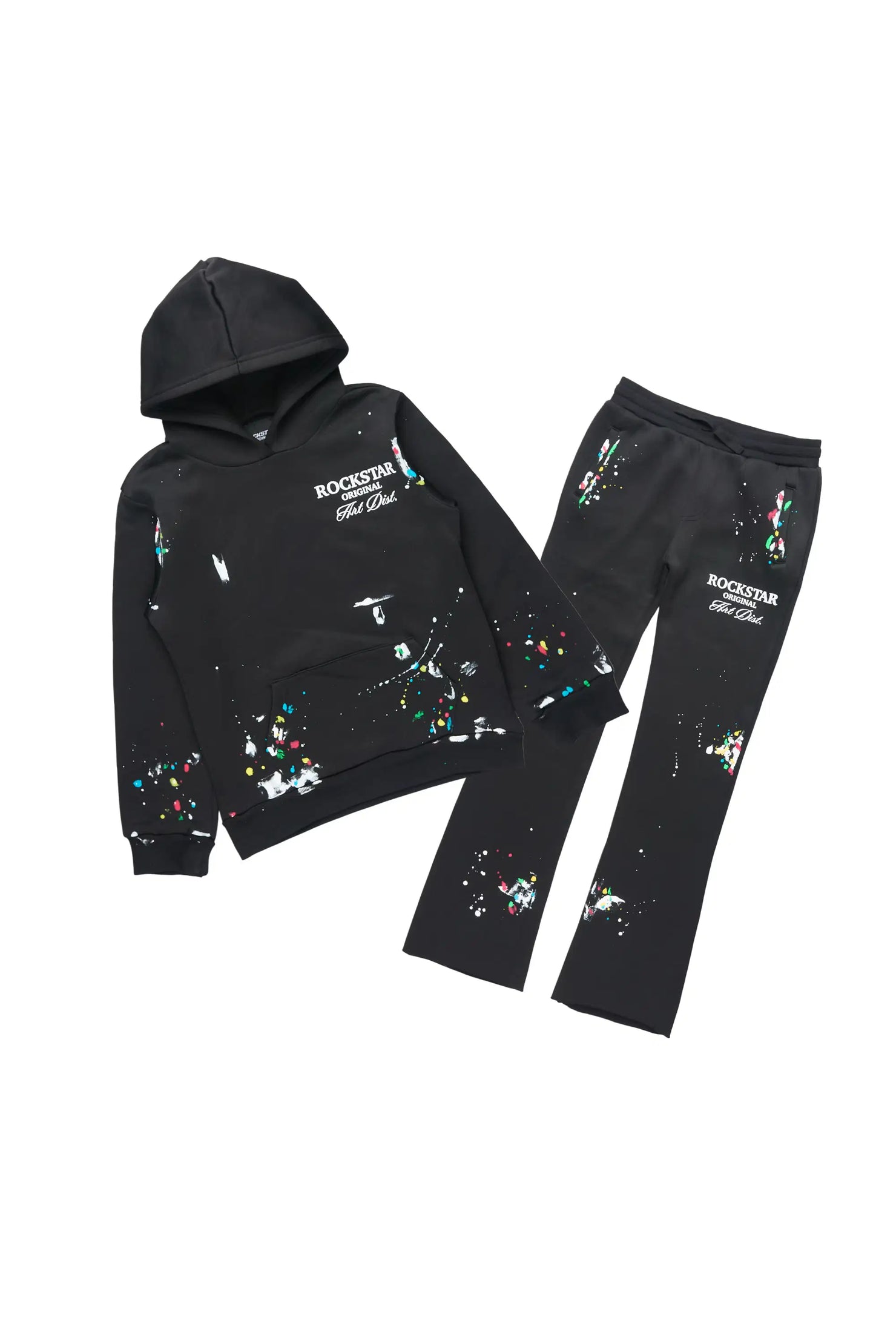 Boys Rockstar Art Dist. 2.0 Black/White Hoodie/Stacked Flare Track Set