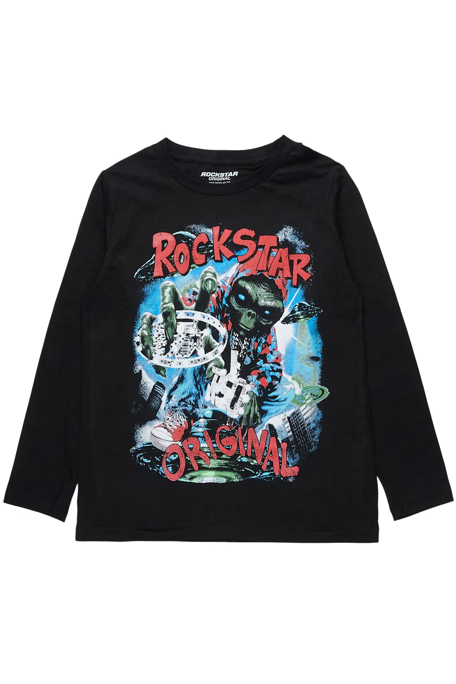 Boys Caevon Black/Multi Long Sleeve Graphic T-Shirt