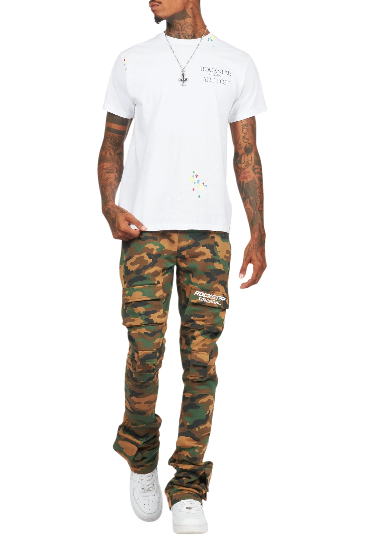 Connor Faded Camo Stacked Flare Track Pant
