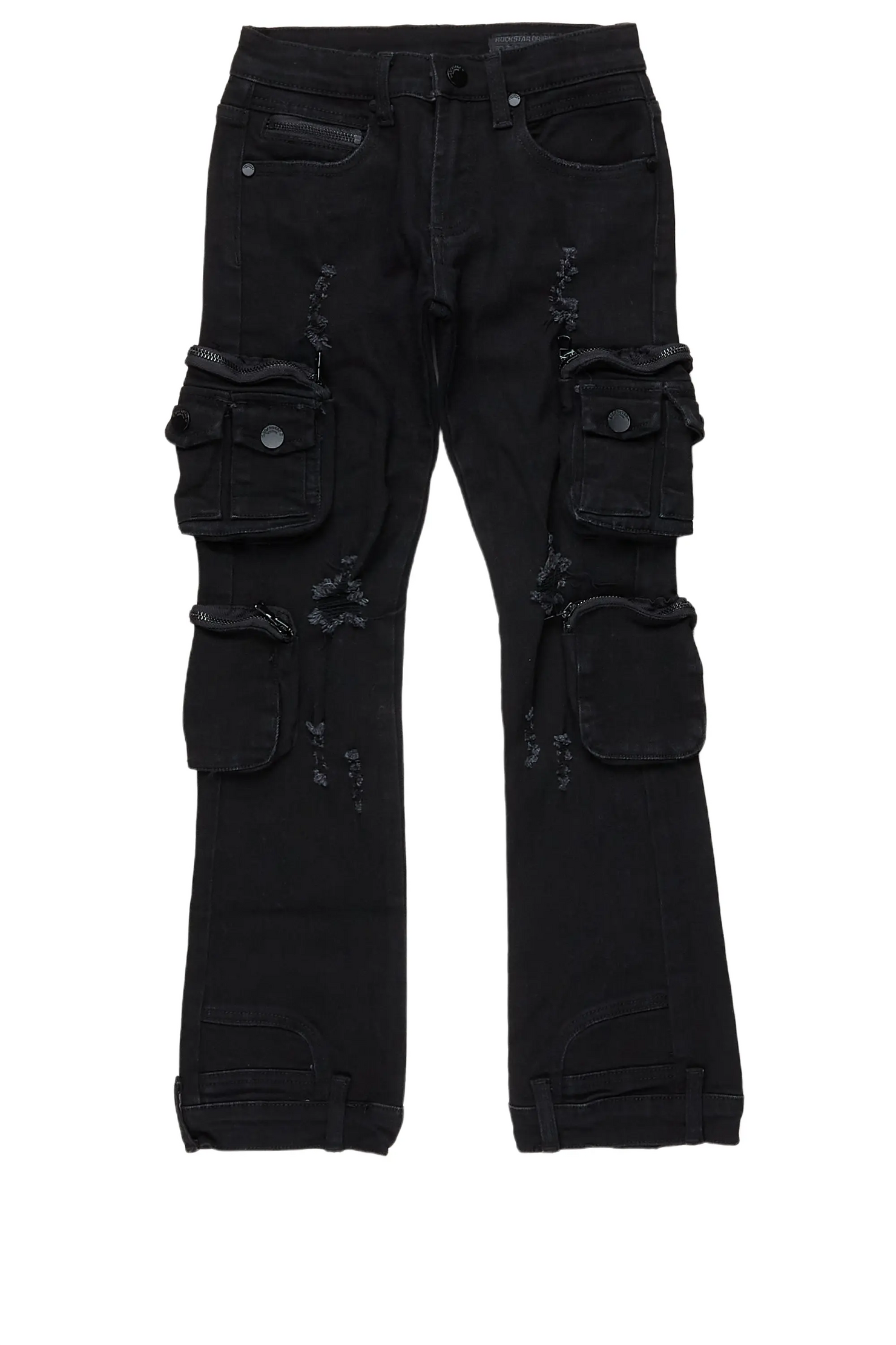 Girls Alisson Black Stacked Flare Jean