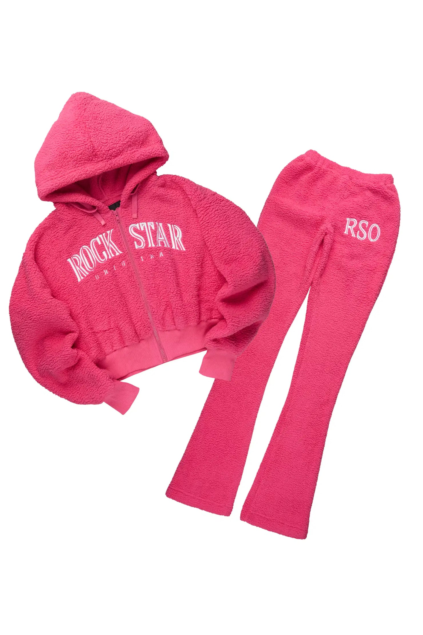 Krystiana Hot Pink Sherpa Zip Up Stacked Track Set