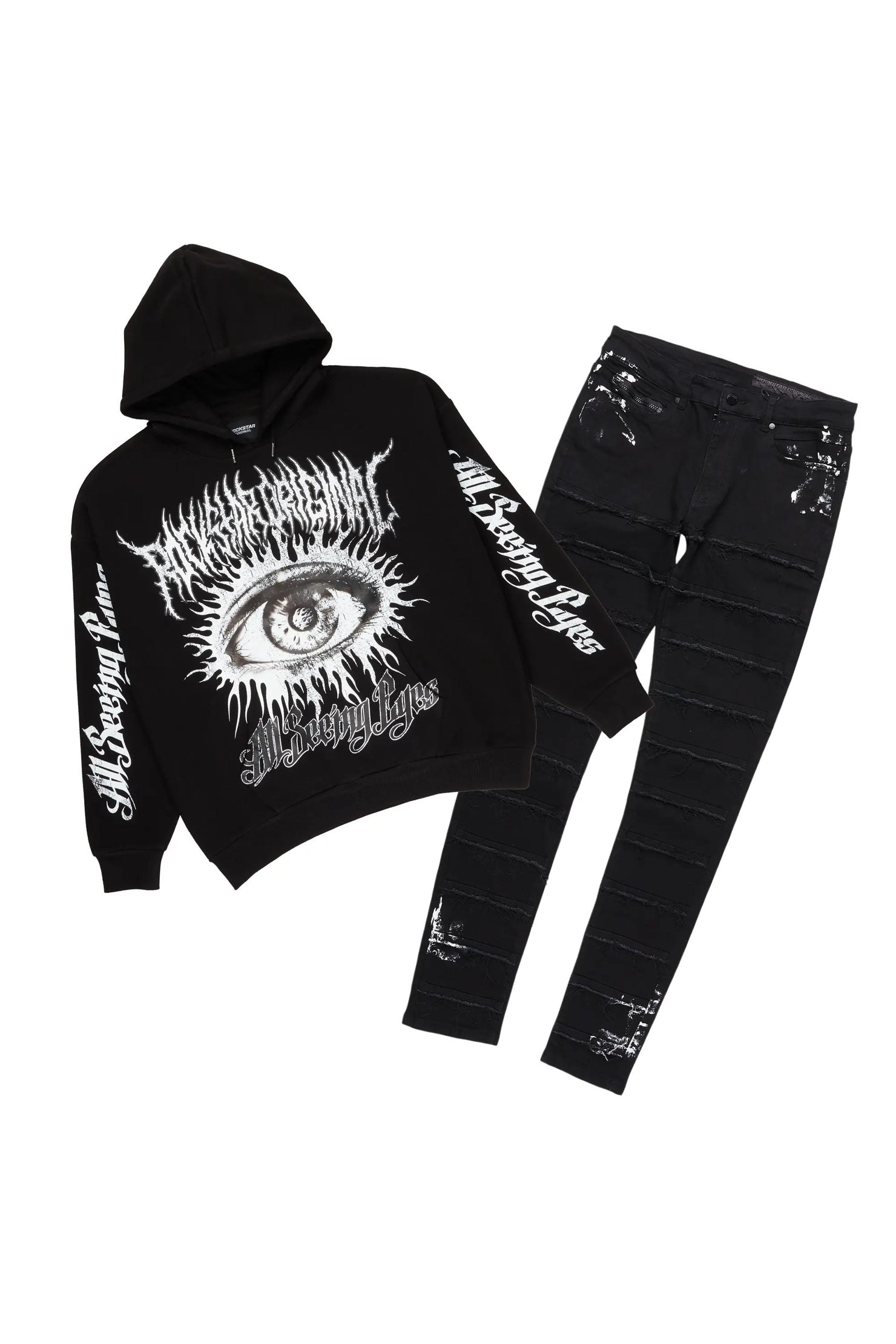 All Seeing Eyes Black Hoodie/Slim Fit Jean Set